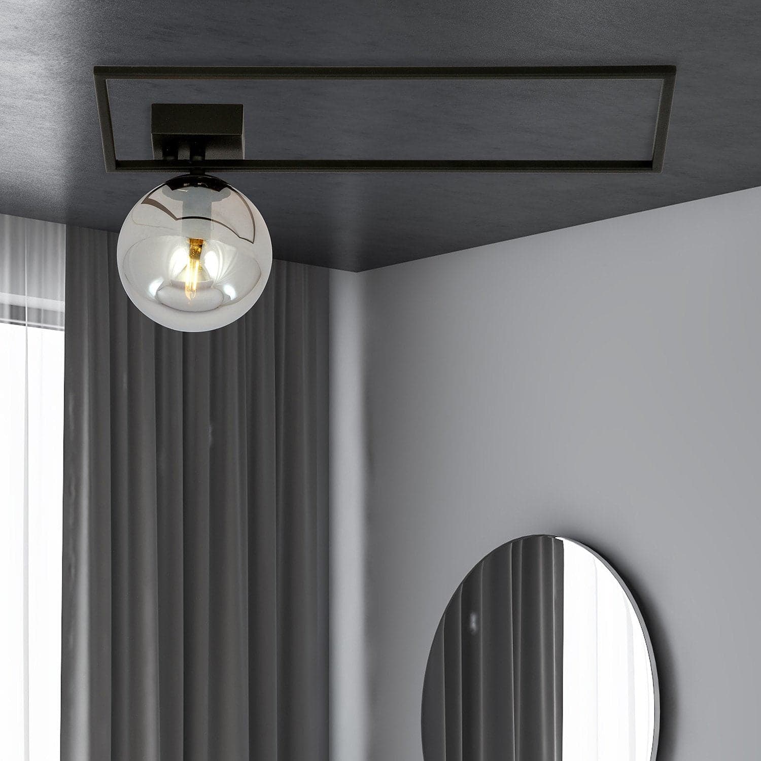 Plafoniera Moderna 1 Luce Imago 1130/1A In Acciaio Nero Vetro Fumè in Plafoniere LuceArt - Montecorvino Pugliano, commercioVirtuoso.it