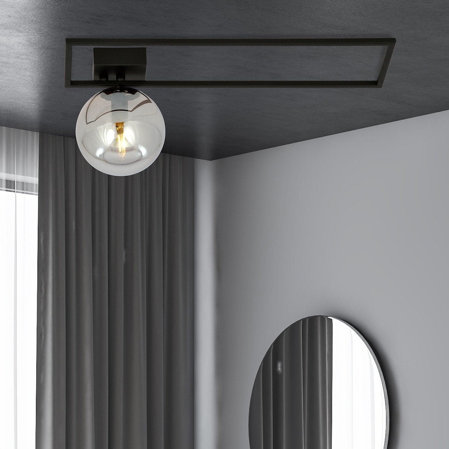 Plafoniera Moderna 1 Luce Imago 1130/1B In Acciaio Nero Vetro Fumè in Plafoniere LuceArt - Montecorvino Pugliano, commercioVirtuoso.it
