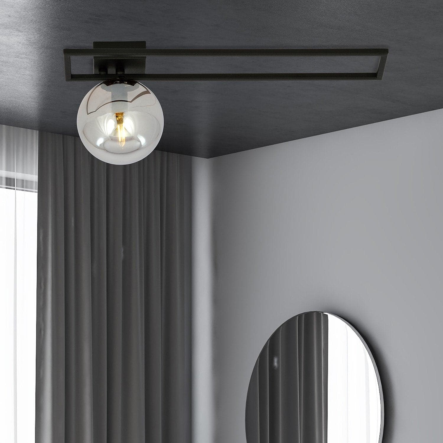 Plafoniera Moderna 1 Luce Imago 1130/1C In Acciaio Nero Vetro Fumè in Plafoniere LuceArt - Montecorvino Pugliano, commercioVirtuoso.it