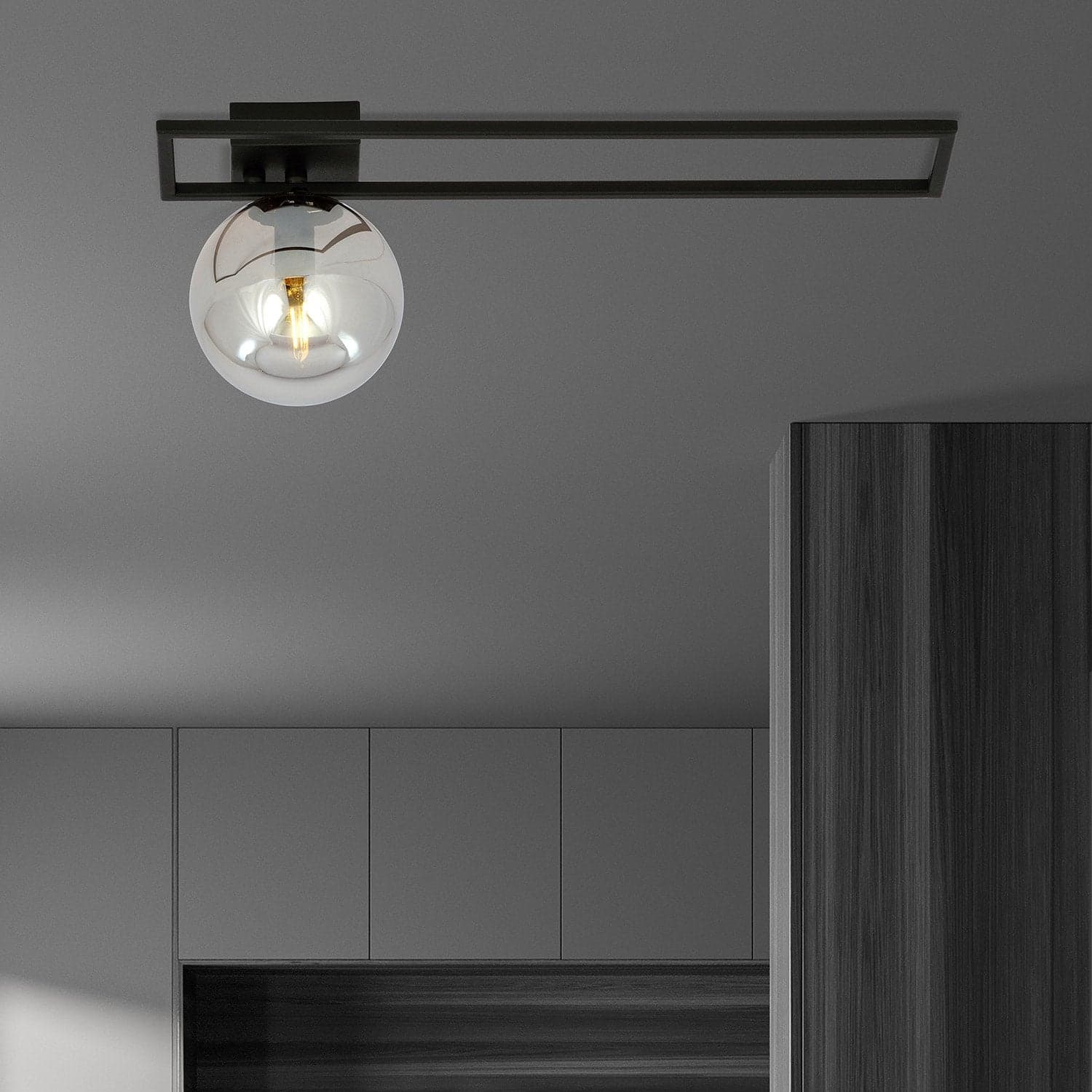 Plafoniera Moderna 1 Luce Imago 1130/1C In Acciaio Nero Vetro Fumè in Plafoniere LuceArt - Montecorvino Pugliano, commercioVirtuoso.it