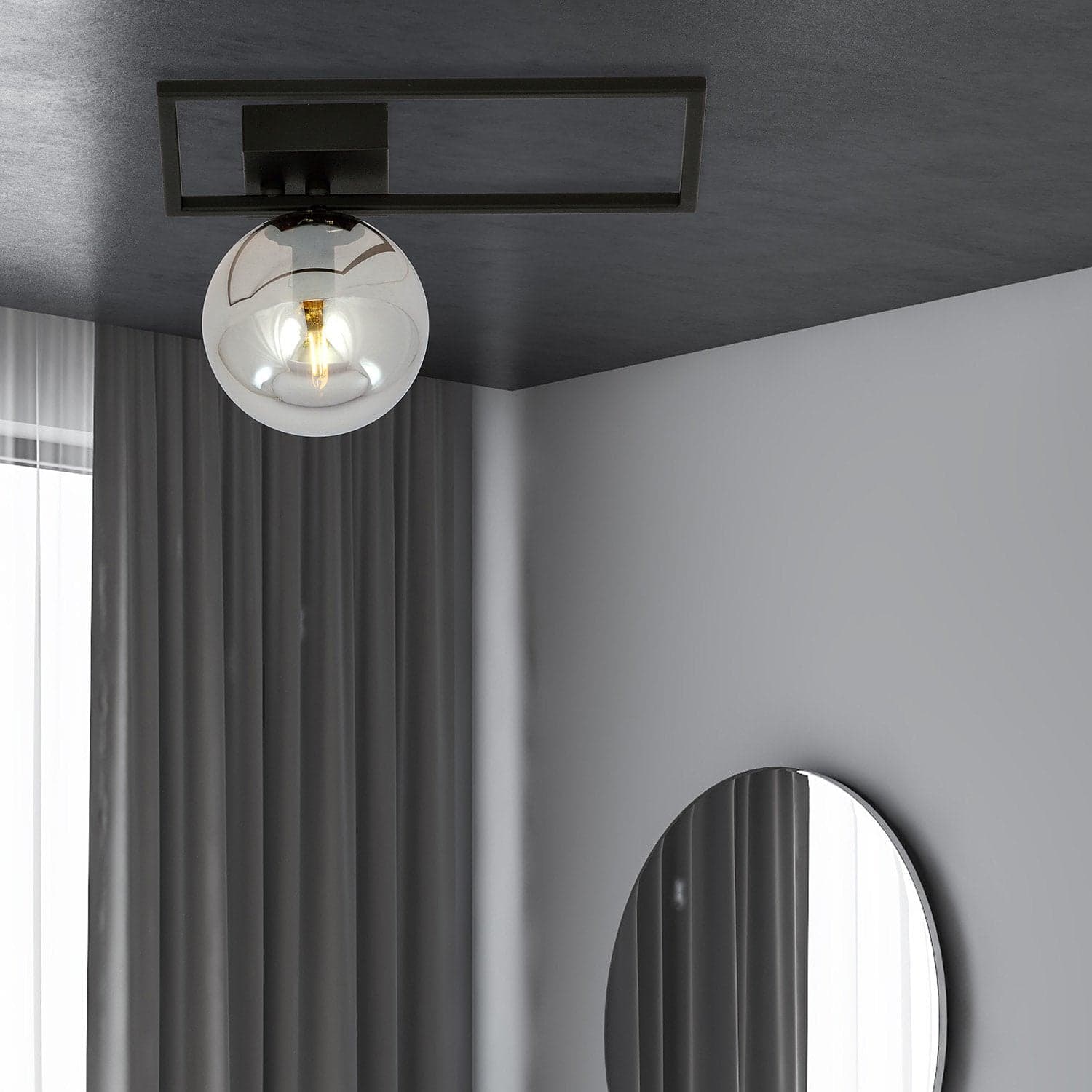 Plafoniera Moderna 1 Luce Imago 1130/1D In Acciaio Nero Vetro Fumè in Plafoniere LuceArt - Montecorvino Pugliano, commercioVirtuoso.it