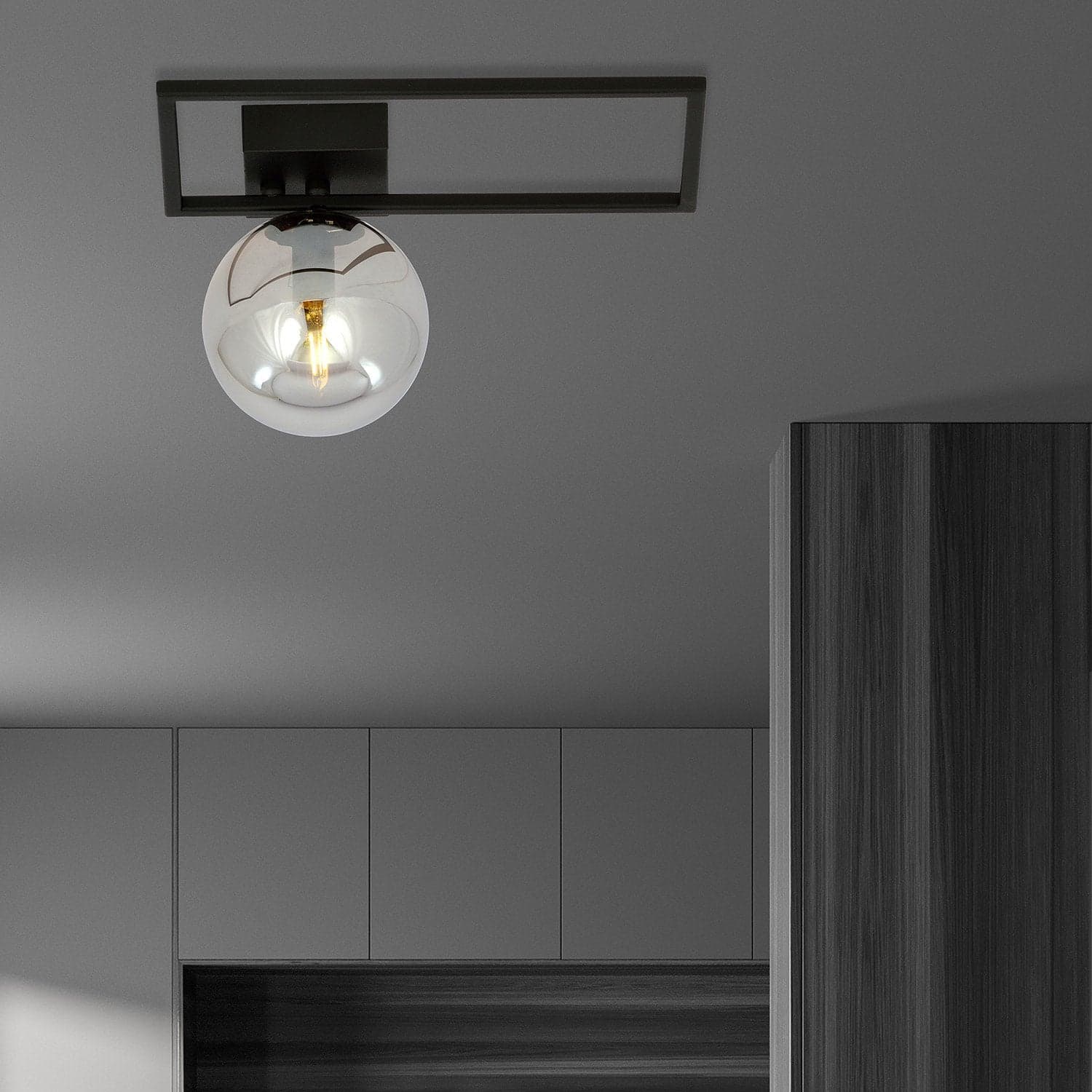 Plafoniera Moderna 1 Luce Imago 1130/1D In Acciaio Nero Vetro Fumè in Plafoniere LuceArt - Montecorvino Pugliano, commercioVirtuoso.it