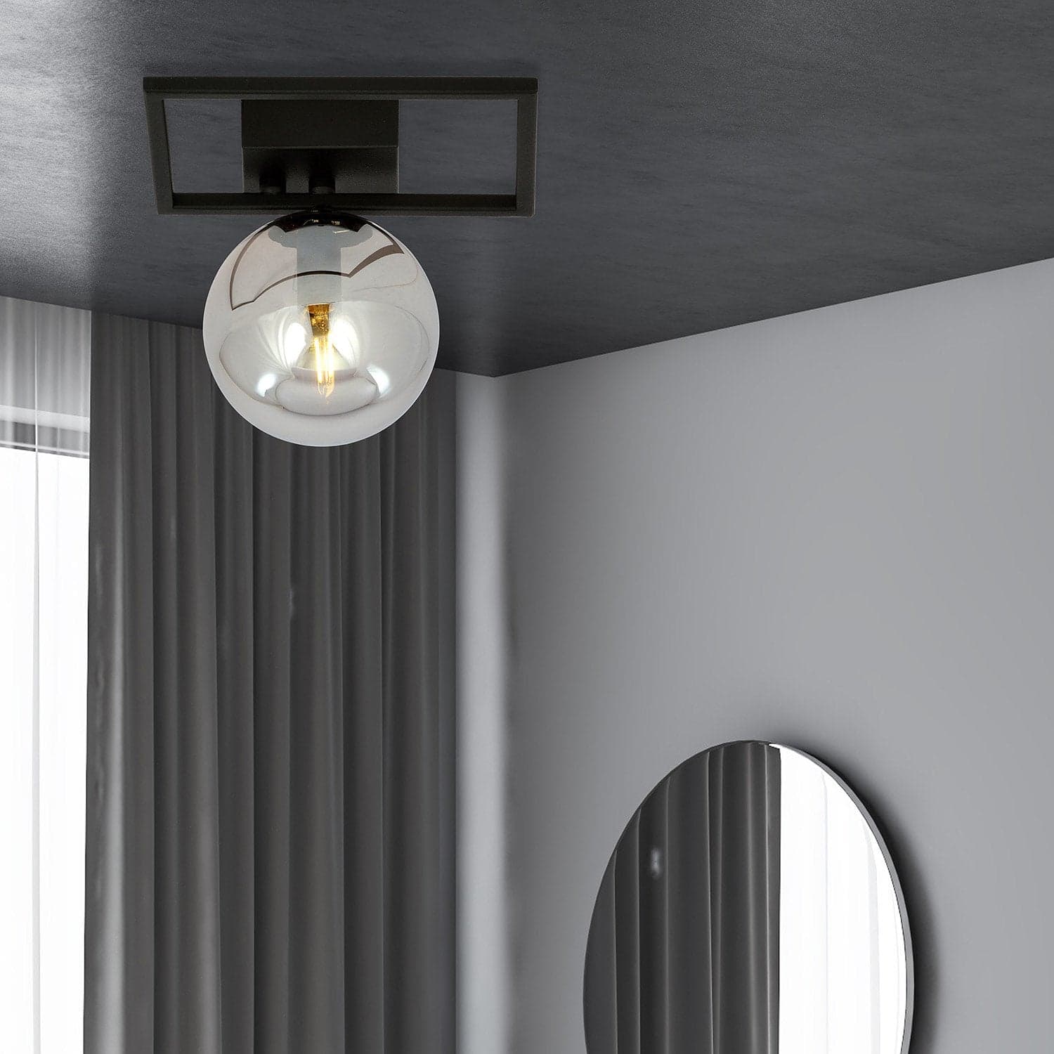 Plafoniera Moderna 1 Luce Imago 1130/1E In Acciaio Nero Vetro Fumè in Plafoniere LuceArt - Montecorvino Pugliano, commercioVirtuoso.it