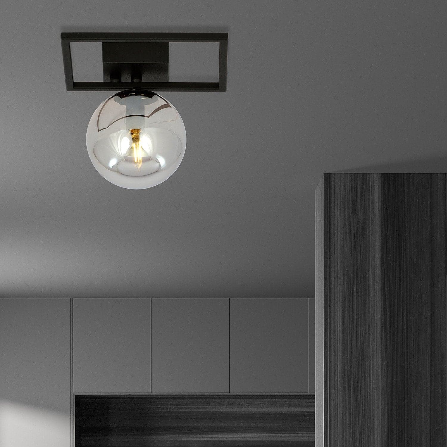 Plafoniera Moderna 1 Luce Imago 1130/1E In Acciaio Nero Vetro Fumè in Plafoniere LuceArt - Montecorvino Pugliano, commercioVirtuoso.it