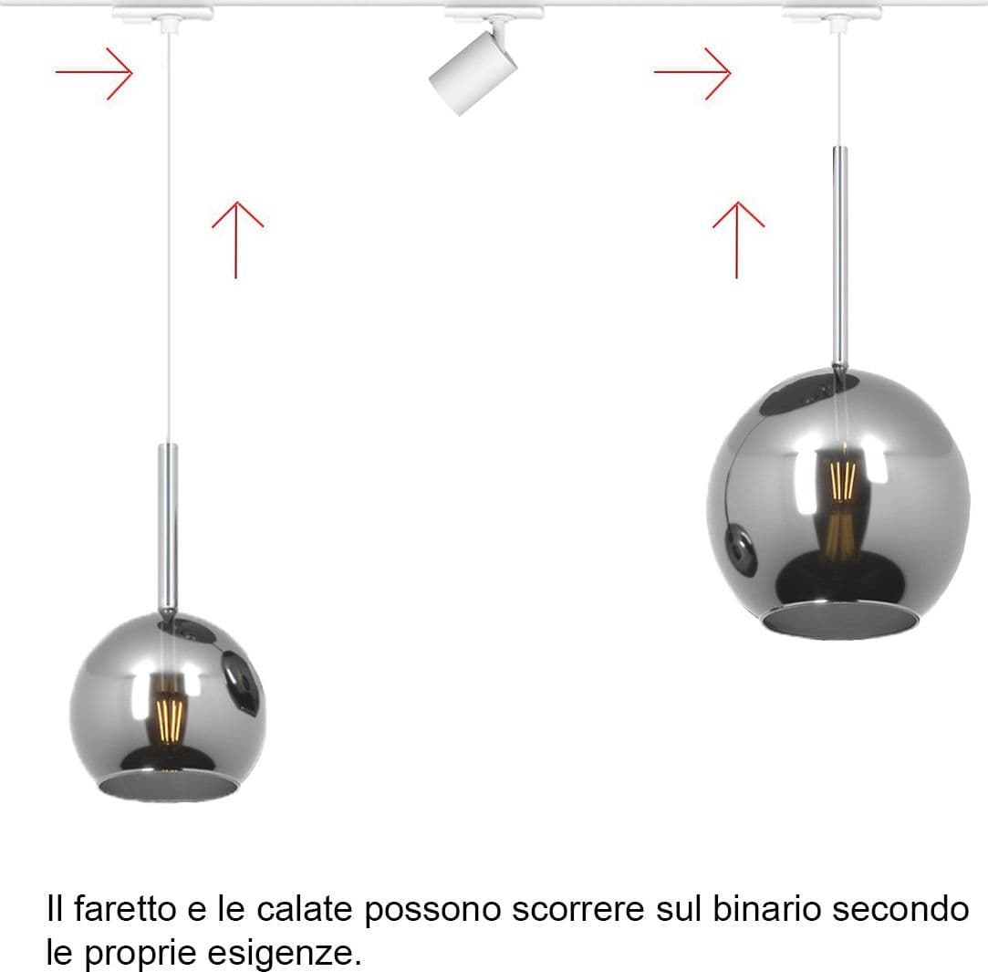 Binario Top Light MONO 1155 FUTURE YARI BI BIANCO E27 LED lampada soffitto moderna spot orientabile vetro cromo in Faretti da soffitto Lampadari Bartalini - Colle di Val d’Elsa, commercioVirtuoso.it