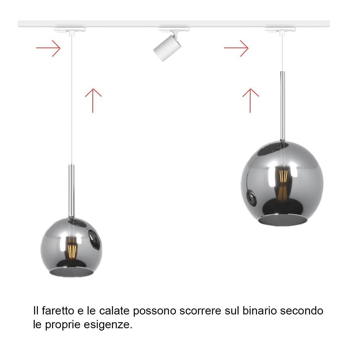 Binario Top Light MONO 1155 FUTURE YARI BI BIANCO E27 LED lampada soffitto moderna spot orientabile vetro cromo in Faretti da soffitto Lampadari Bartalini - Colle di Val d’Elsa, commercioVirtuoso.it