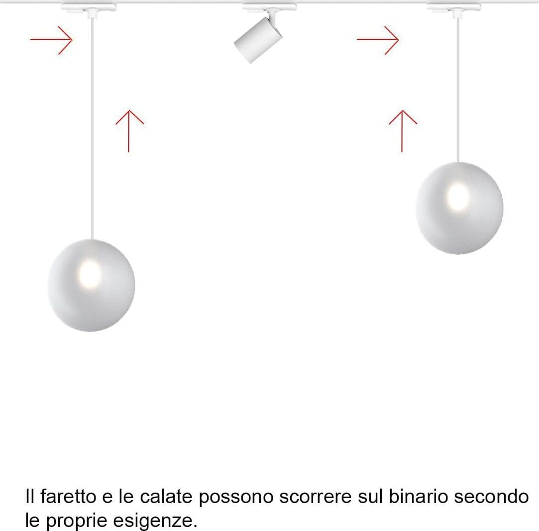 Binario Top Light MONO 1184 ECLIPSE YARI BIANCO G9 LED lampada soffitto moderna spot orientabile sfera vetro satinato in Faretti da soffitto Lampadari Bartalini - Colle di Val d’Elsa, commercioVirtuoso.it
