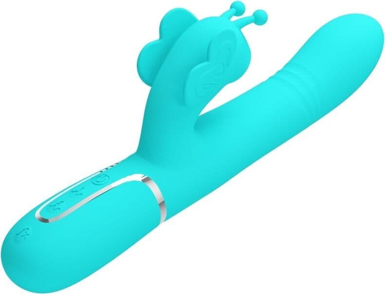 PRETTY LOVE - VIBRATORE MULTIFUNZIONE RABBIT 4 IN 1 FARFALLA VERDE ACQUA in Vibratori Rabbit Desideria Shop - Latina, commercioVirtuoso.it