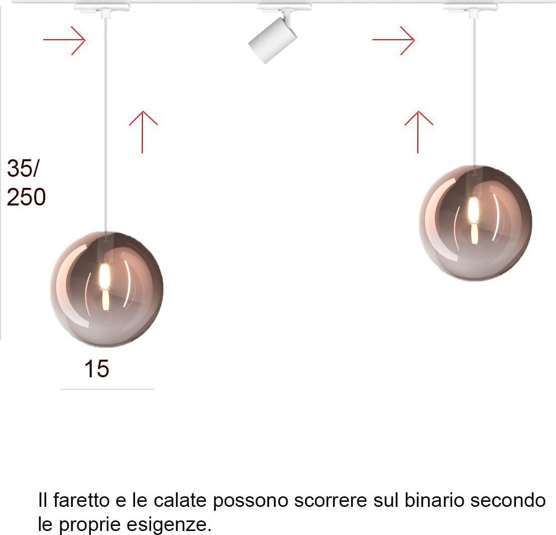Binario Top Light MONO 1184 ECLIPSE YARI BIANCO G9 LED lampada soffitto moderna spot orientabile sfera vetro rame in Kit completi di sistemi di illuminazione a cavo e su binario Lampadari Bartalini - Colle di Val d’Elsa, commercioVirtuoso.it
