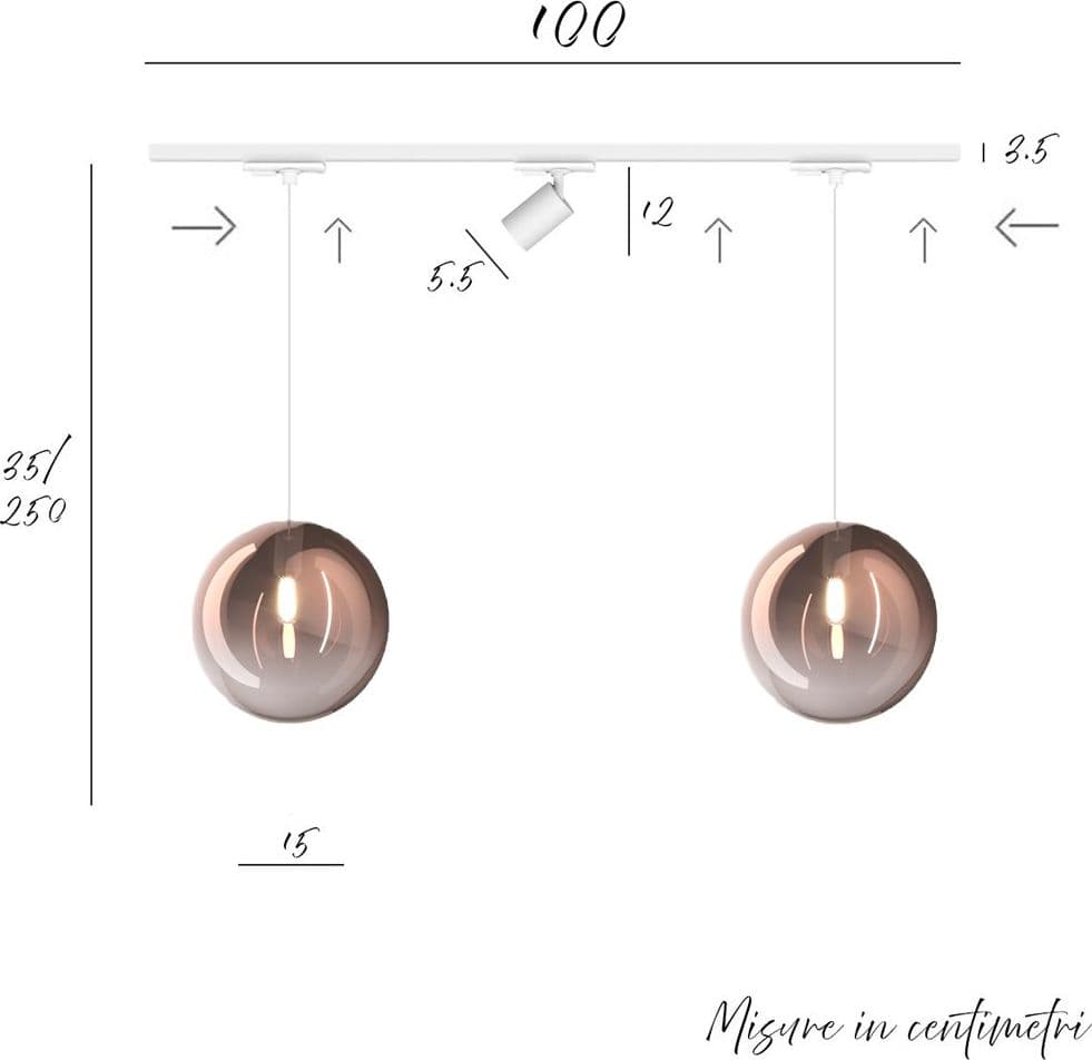 Binario Top Light MONO 1184 ECLIPSE YARI BIANCO G9 LED lampada soffitto moderna spot orientabile sfera vetro rame in Kit completi di sistemi di illuminazione a cavo e su binario Lampadari Bartalini - Colle di Val d’Elsa, commercioVirtuoso.it