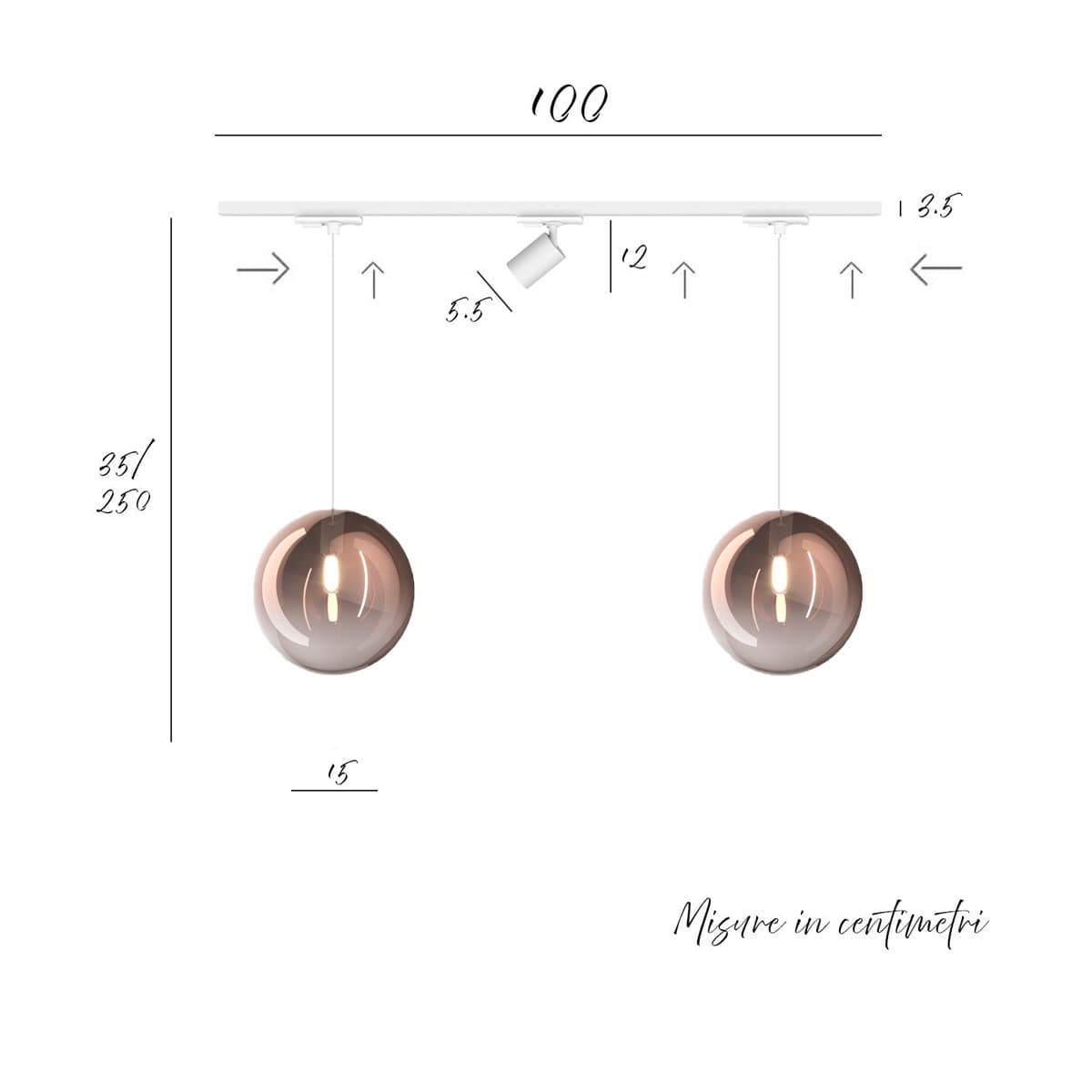 Binario Top Light MONO 1184 ECLIPSE YARI BIANCO G9 LED lampada soffitto moderna spot orientabile sfera vetro rame in Kit completi di sistemi di illuminazione a cavo e su binario Lampadari Bartalini - Colle di Val d’Elsa, commercioVirtuoso.it