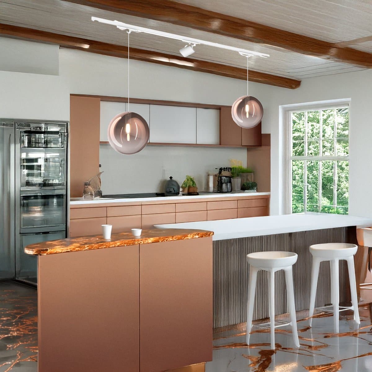 Binario Top Light MONO 1184 ECLIPSE YARI BIANCO G9 LED lampada soffitto moderna spot orientabile sfera vetro rame in Kit completi di sistemi di illuminazione a cavo e su binario Lampadari Bartalini - Colle di Val d’Elsa, commercioVirtuoso.it