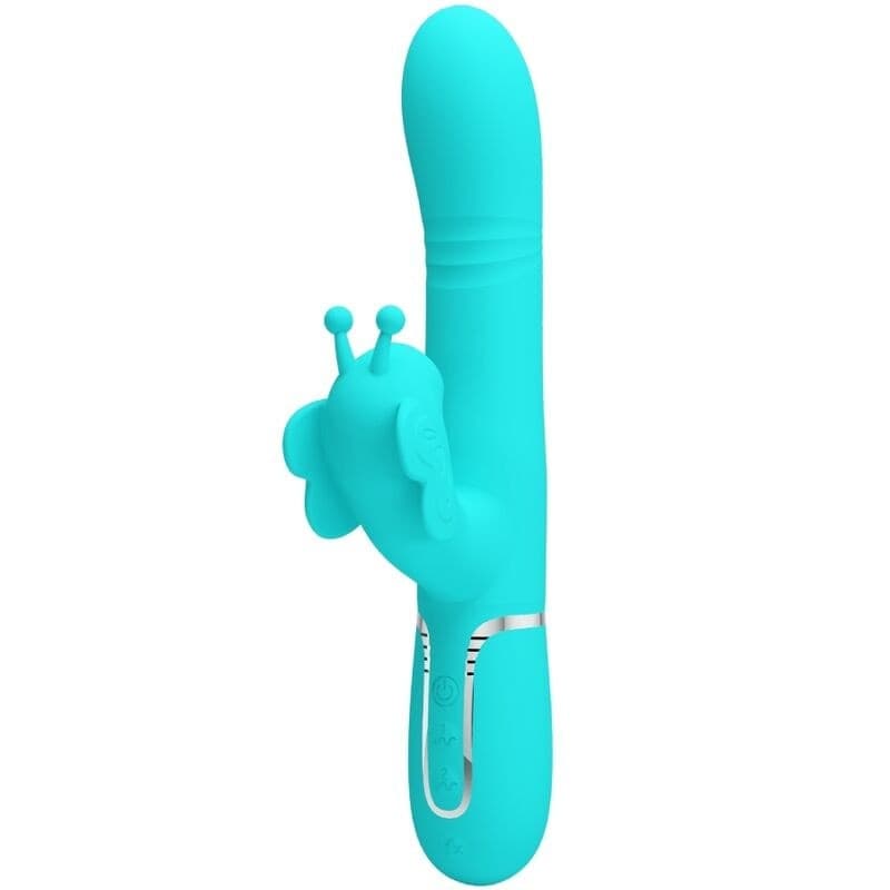 PRETTY LOVE - VIBRATORE MULTIFUNZIONE RABBIT 4 IN 1 FARFALLA VERDE ACQUA in Vibratori Rabbit Desideria Shop - Latina, commercioVirtuoso.it