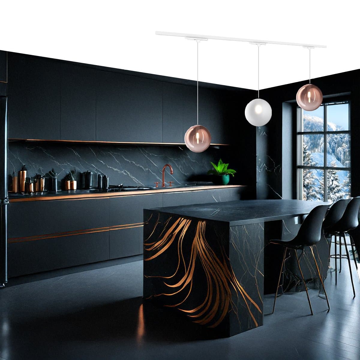Binario Top Light MONO 1184 ECLIPSE BF-RA BIANCO G9 LED lampada soffitto moderna sfera vetro bianco rame in Kit completi di sistemi di illuminazione a cavo e su binario Lampadari Bartalini - Colle di Val d’Elsa, commercioVirtuoso.it
