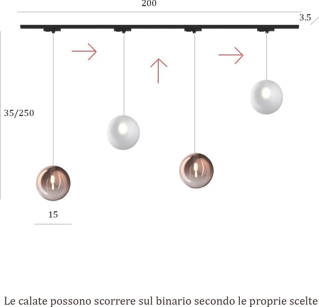 Binario Top Light MONO 200N 1184 ECLIPSE BF-RA BIANCO G9 LED lampada soffitto moderna sfera vetro bianco rame multiluce in Faretti da soffitto Lampadari Bartalini - Colle di Val d’Elsa, commercioVirtuoso.it