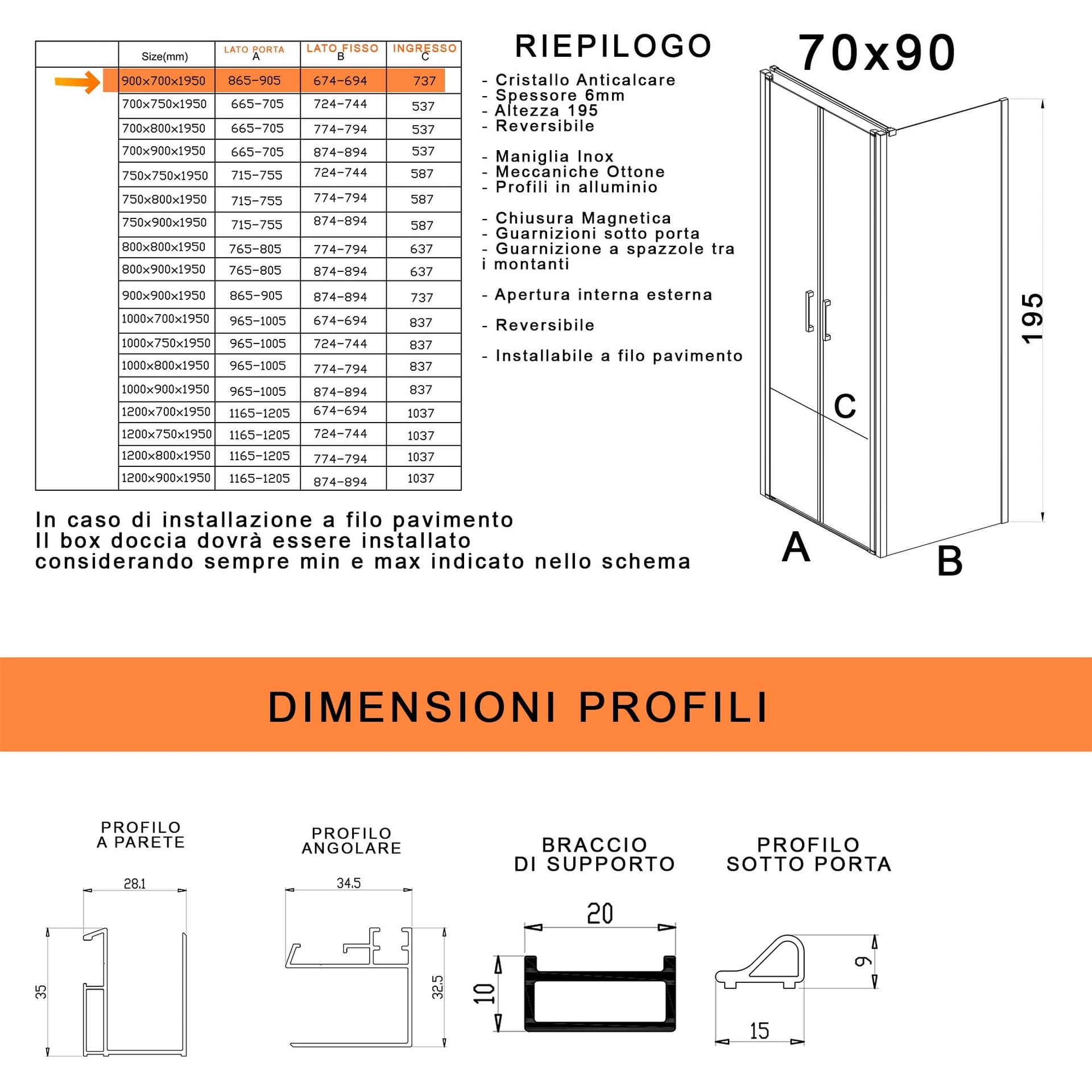 Box doccia due lati con porta saloon H195 6mm anticalcare Dobla in Box doccia Mondialshop - Parabiago, commercioVirtuoso.it