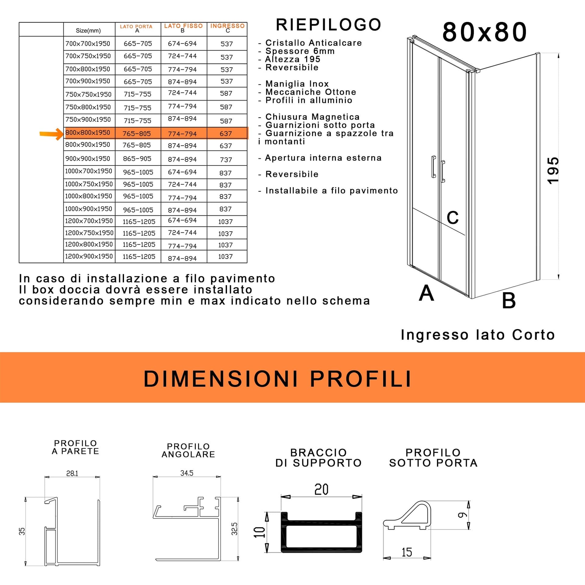 Box doccia due lati con porta saloon H195 6mm anticalcare Dobla in Box doccia Mondialshop - Parabiago, commercioVirtuoso.it