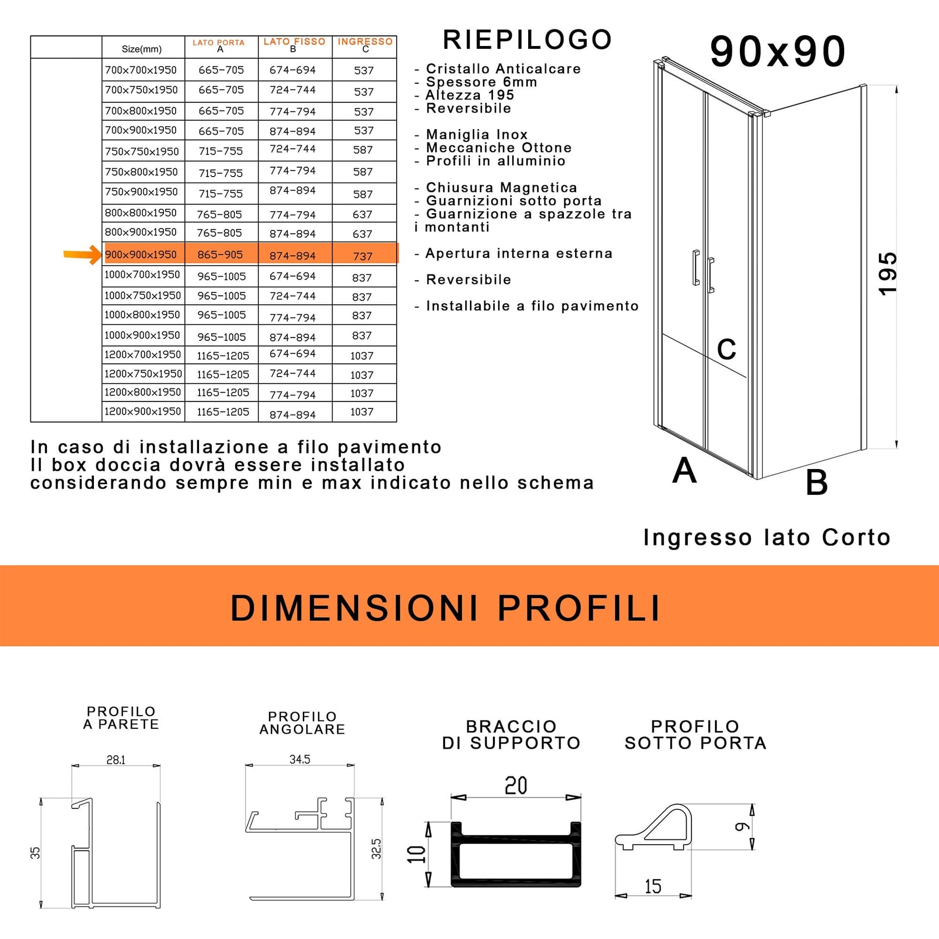 Box doccia due lati con porta saloon H195 6mm anticalcare Dobla in Box doccia Mondialshop - Parabiago, commercioVirtuoso.it