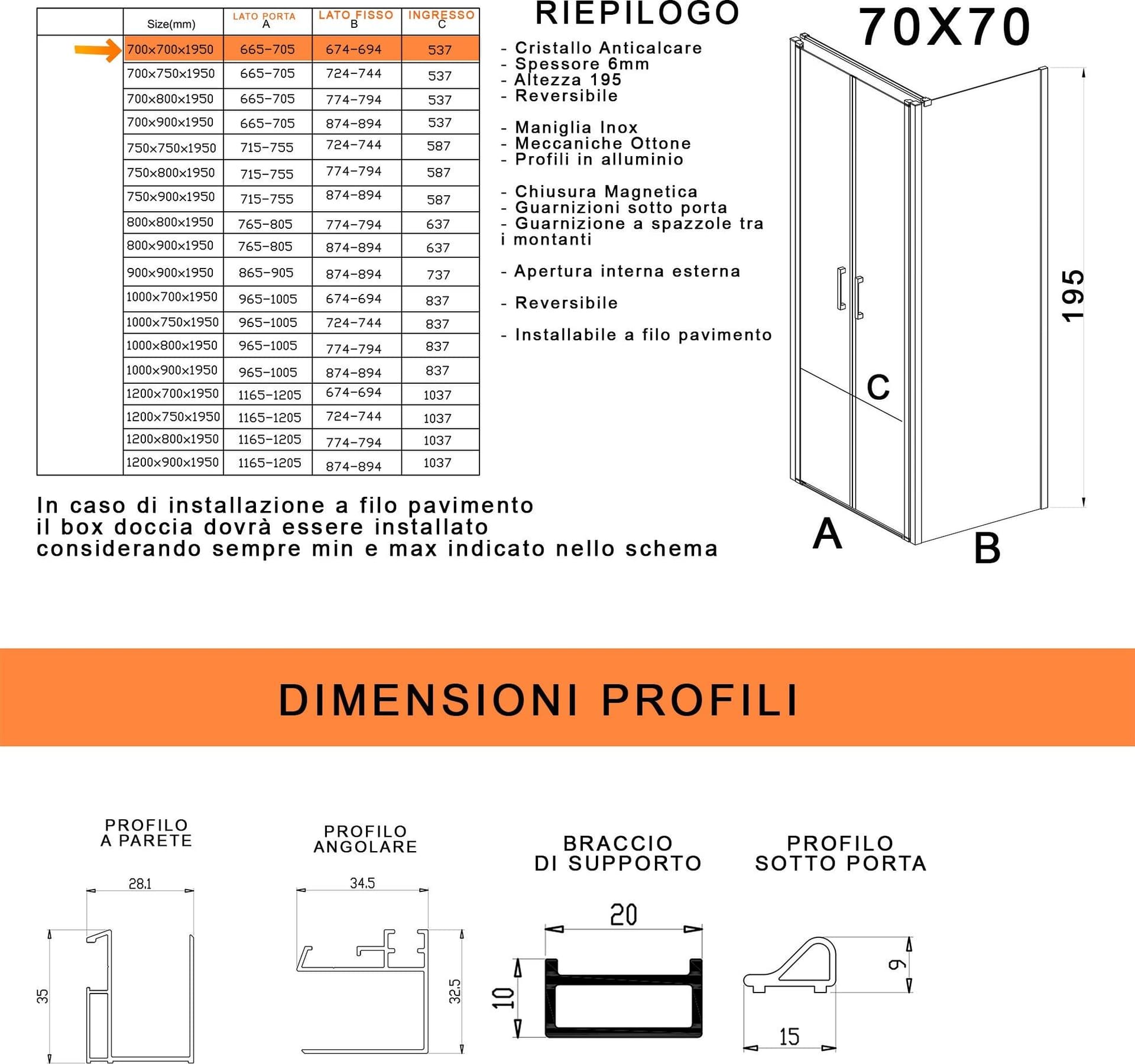 Box doccia due lati con porta saloon H195 6mm anticalcare Dobla in Box doccia Mondialshop - Parabiago, commercioVirtuoso.it