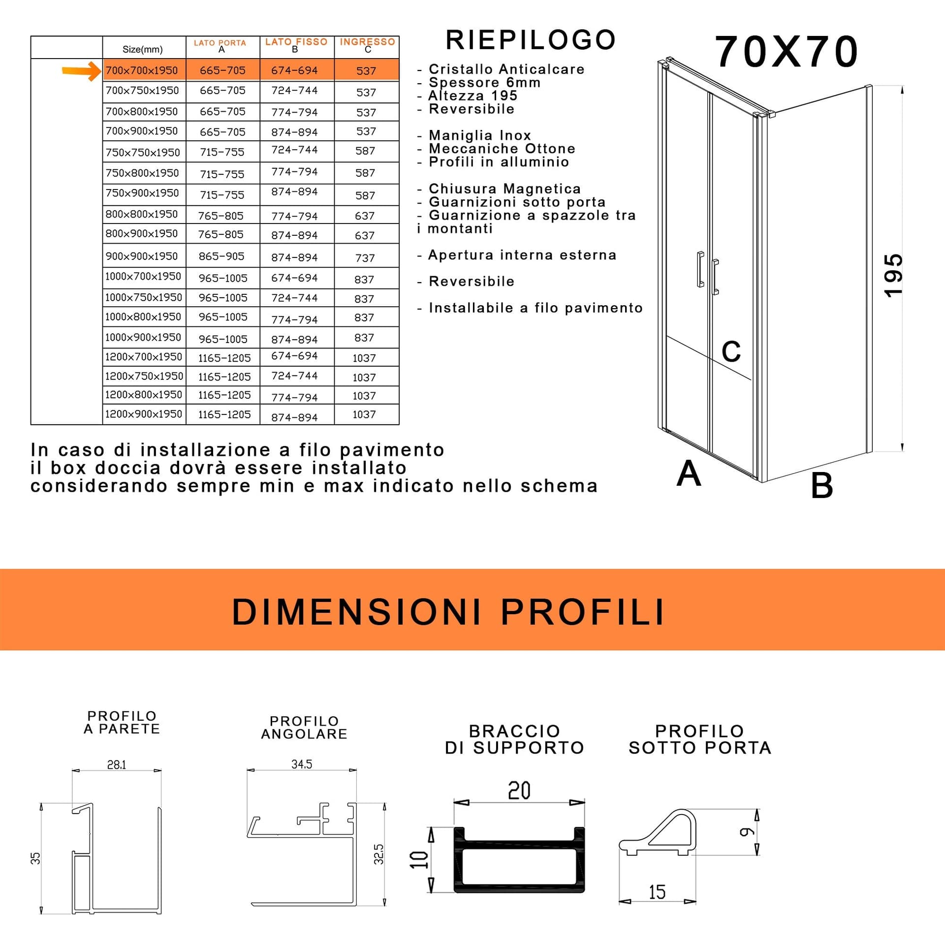 Box doccia due lati con porta saloon H195 6mm anticalcare Dobla in Box doccia Mondialshop - Parabiago, commercioVirtuoso.it