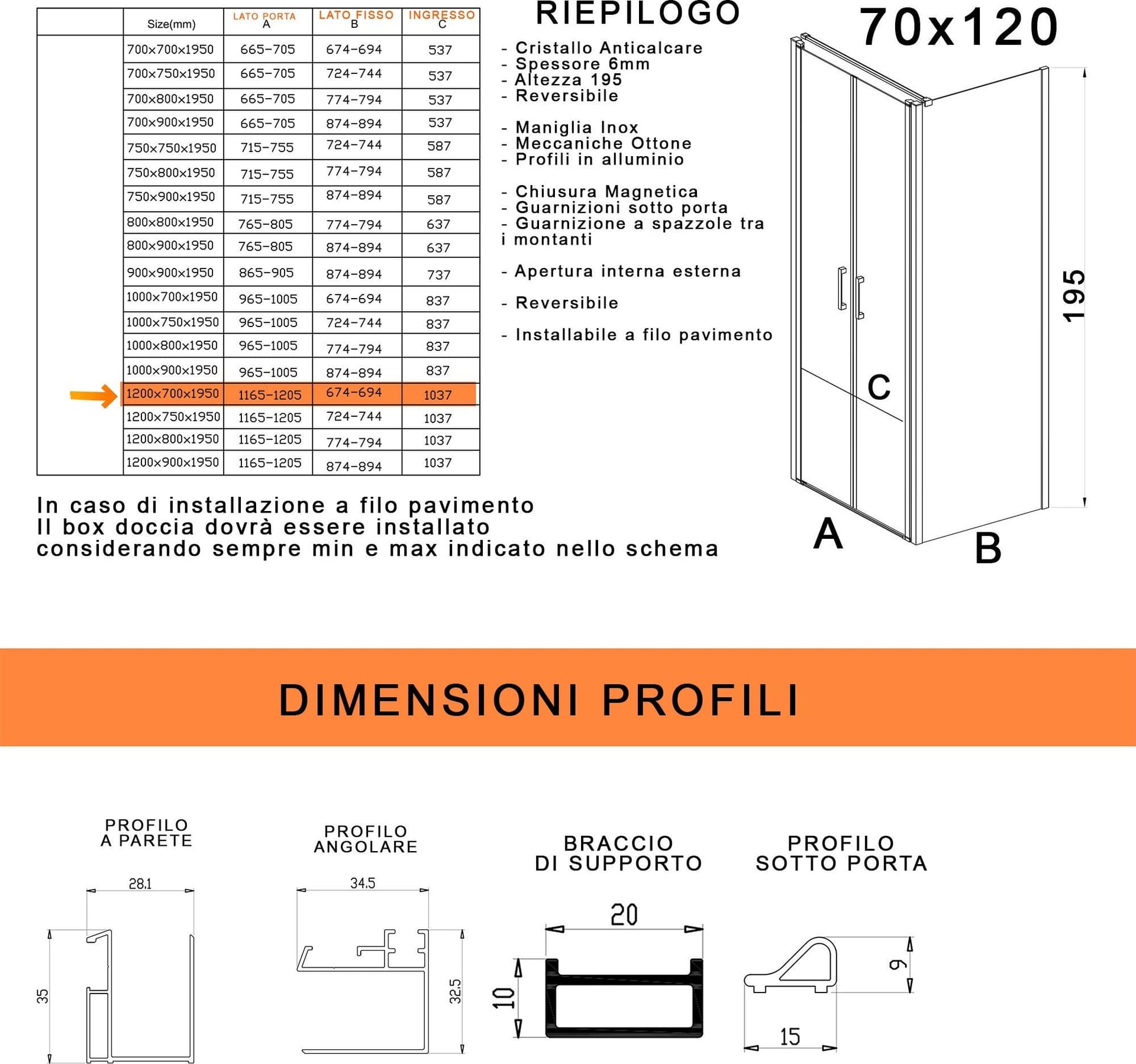Box doccia due lati con porta saloon H195 6mm anticalcare Dobla in Box doccia Mondialshop - Parabiago, commercioVirtuoso.it