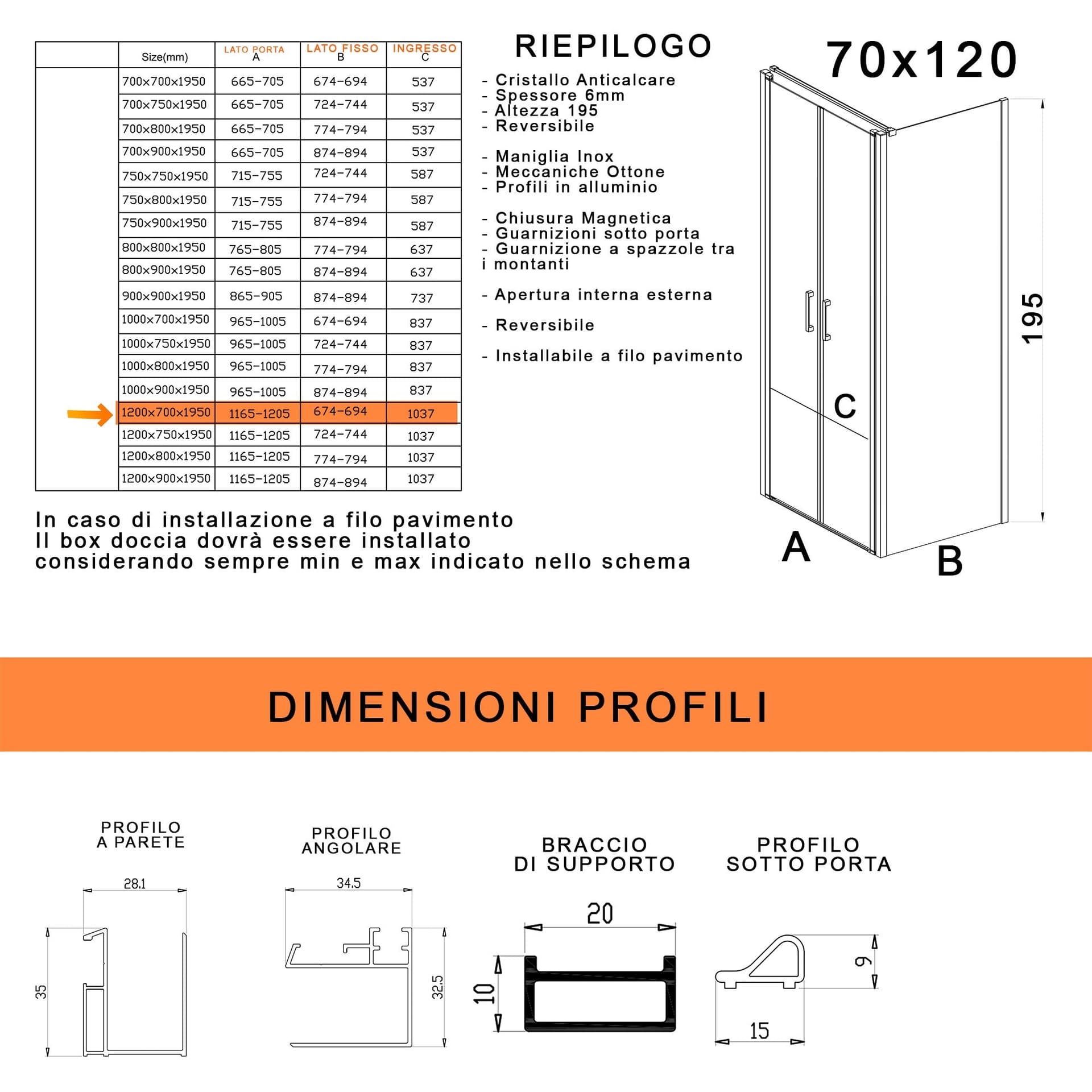 Box doccia due lati con porta saloon H195 6mm anticalcare Dobla in Box doccia Mondialshop - Parabiago, commercioVirtuoso.it