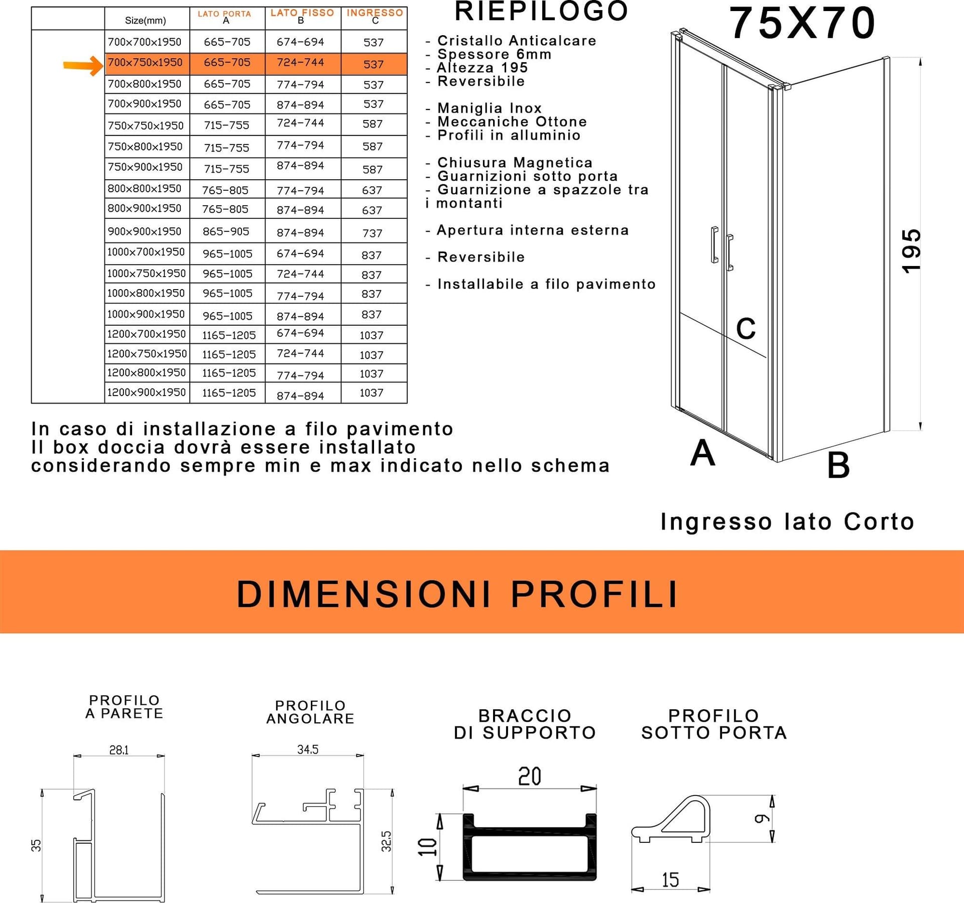 Box doccia due lati con porta saloon H195 6mm anticalcare Dobla in Box doccia Mondialshop - Parabiago, commercioVirtuoso.it