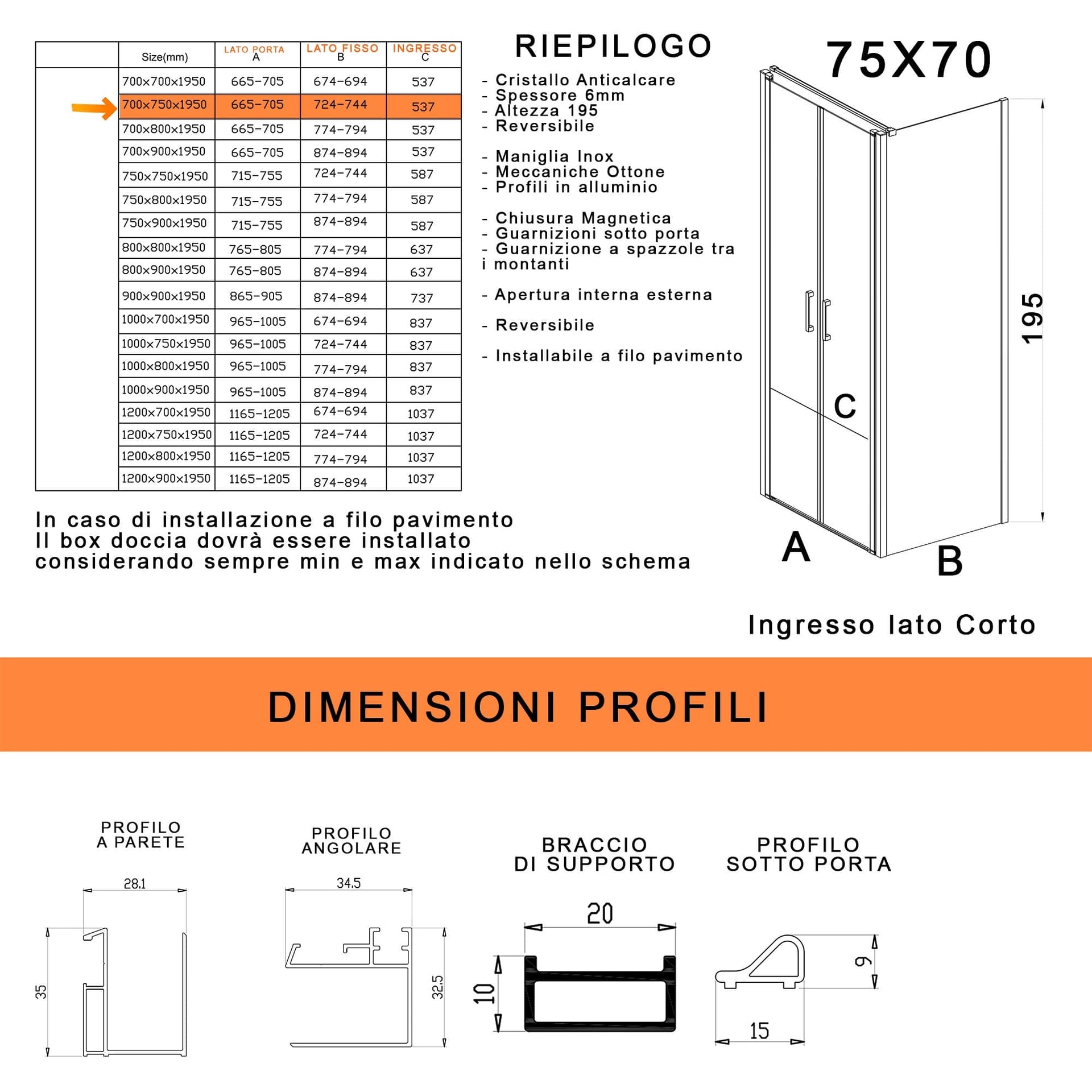 Box doccia due lati con porta saloon H195 6mm anticalcare Dobla in Box doccia Mondialshop - Parabiago, commercioVirtuoso.it