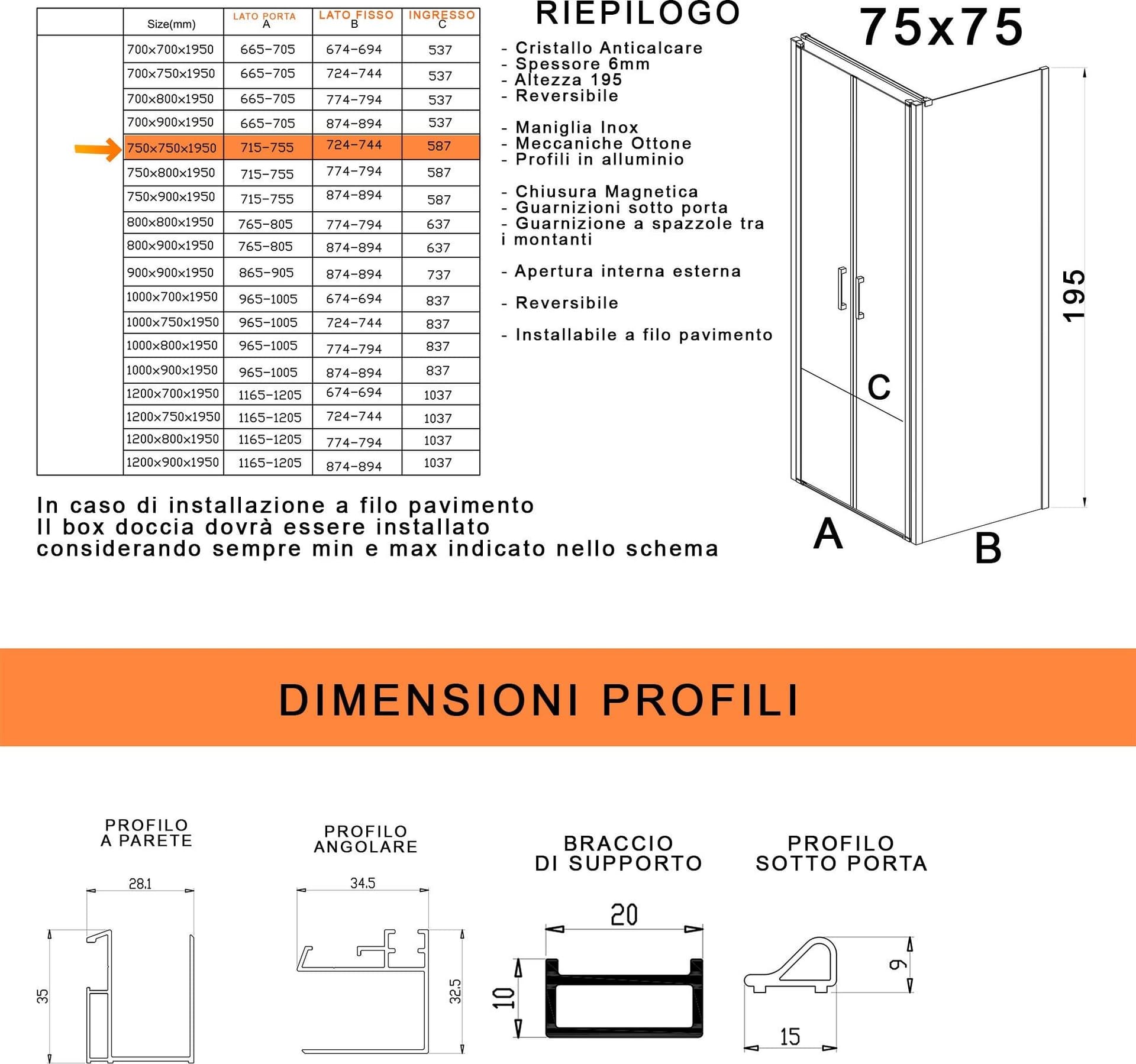 Box doccia due lati con porta saloon H195 6mm anticalcare Dobla in Box doccia Mondialshop - Parabiago, commercioVirtuoso.it