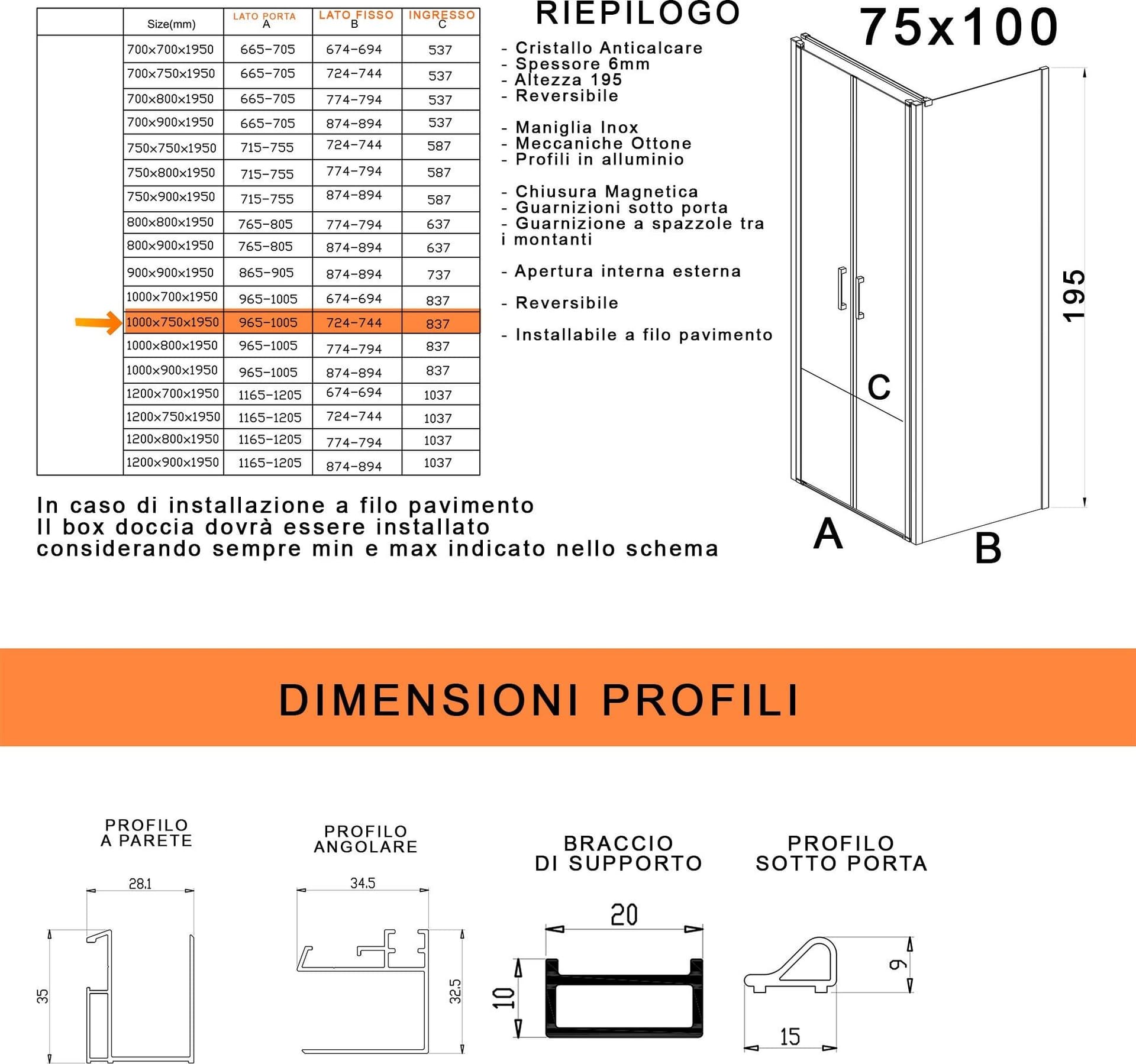 Box doccia due lati con porta saloon H195 6mm anticalcare Dobla in Box doccia Mondialshop - Parabiago, commercioVirtuoso.it