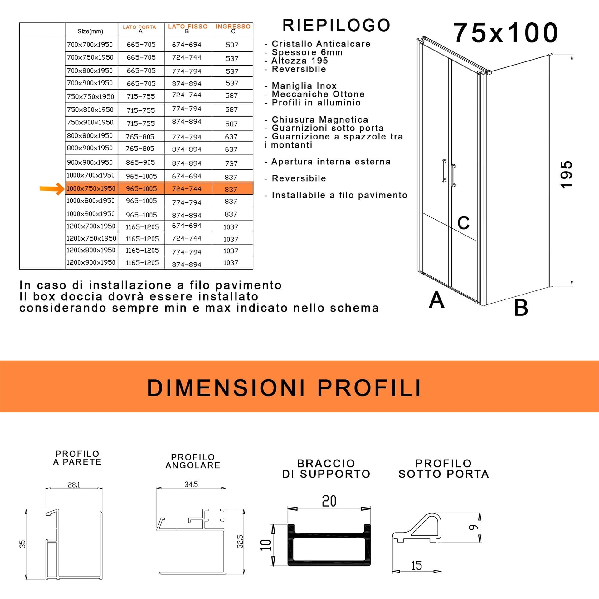 Box doccia due lati con porta saloon H195 6mm anticalcare Dobla in Box doccia Mondialshop - Parabiago, commercioVirtuoso.it