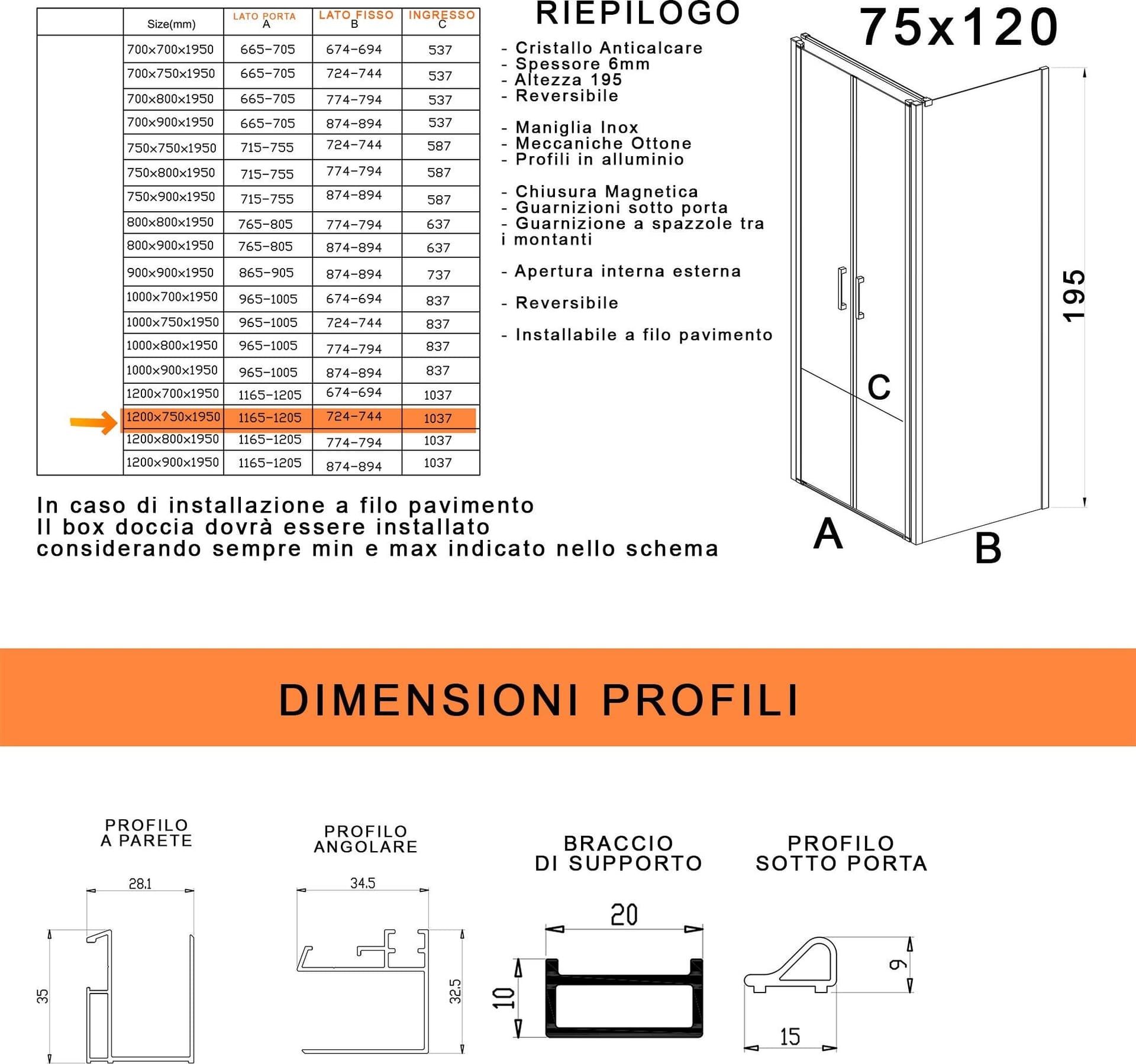 Box doccia due lati con porta saloon H195 6mm anticalcare Dobla in Box doccia Mondialshop - Parabiago, commercioVirtuoso.it