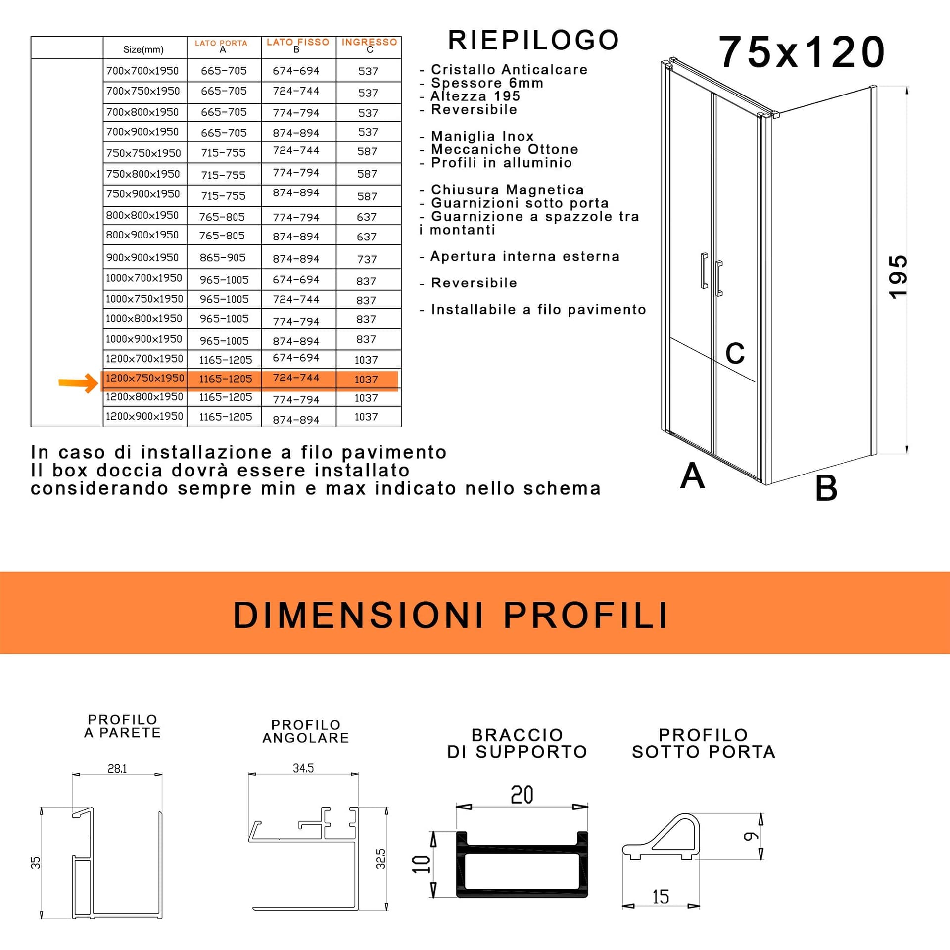 Box doccia due lati con porta saloon H195 6mm anticalcare Dobla in Box doccia Mondialshop - Parabiago, commercioVirtuoso.it