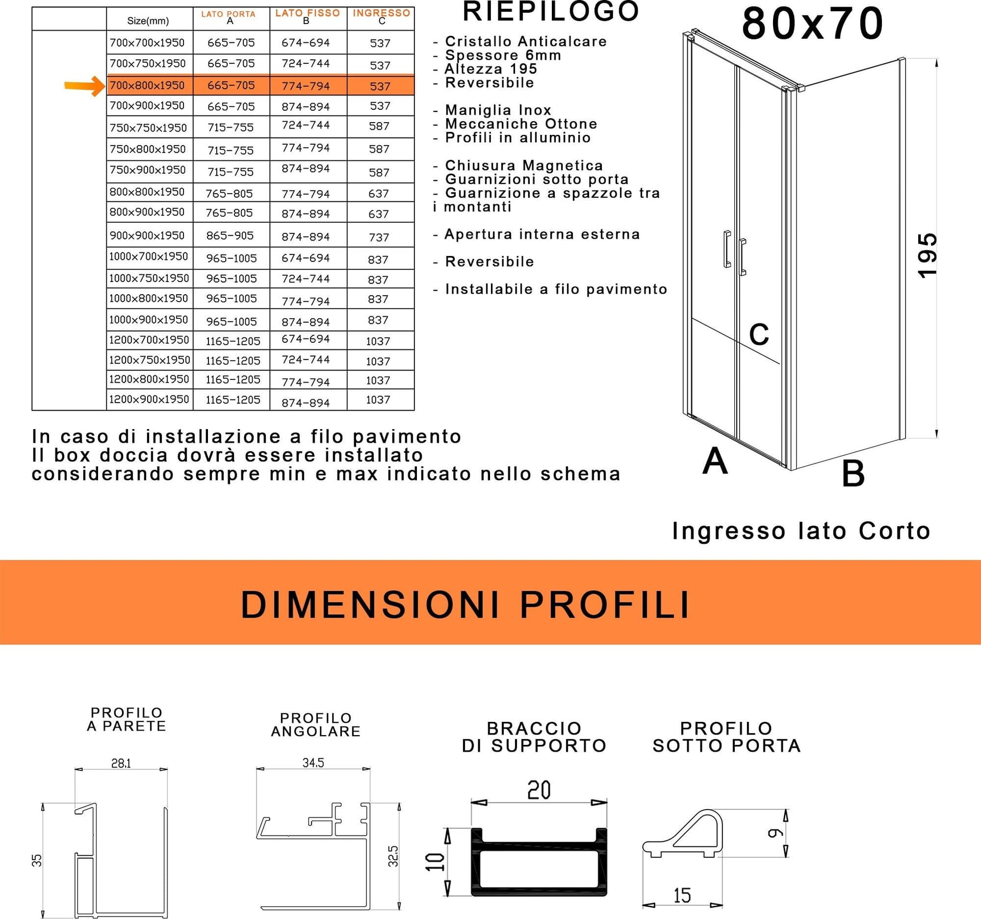 Box doccia due lati con porta saloon H195 6mm anticalcare Dobla in Box doccia Mondialshop - Parabiago, commercioVirtuoso.it