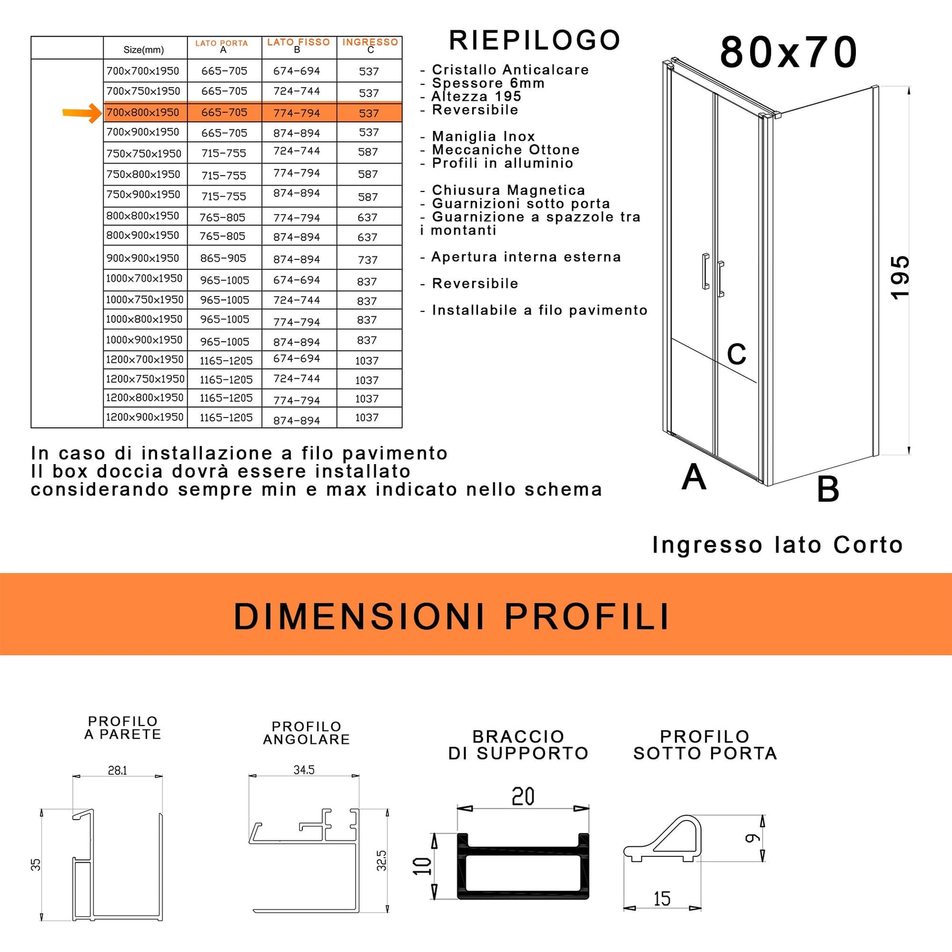 Box doccia due lati con porta saloon H195 6mm anticalcare Dobla in Box doccia Mondialshop - Parabiago, commercioVirtuoso.it