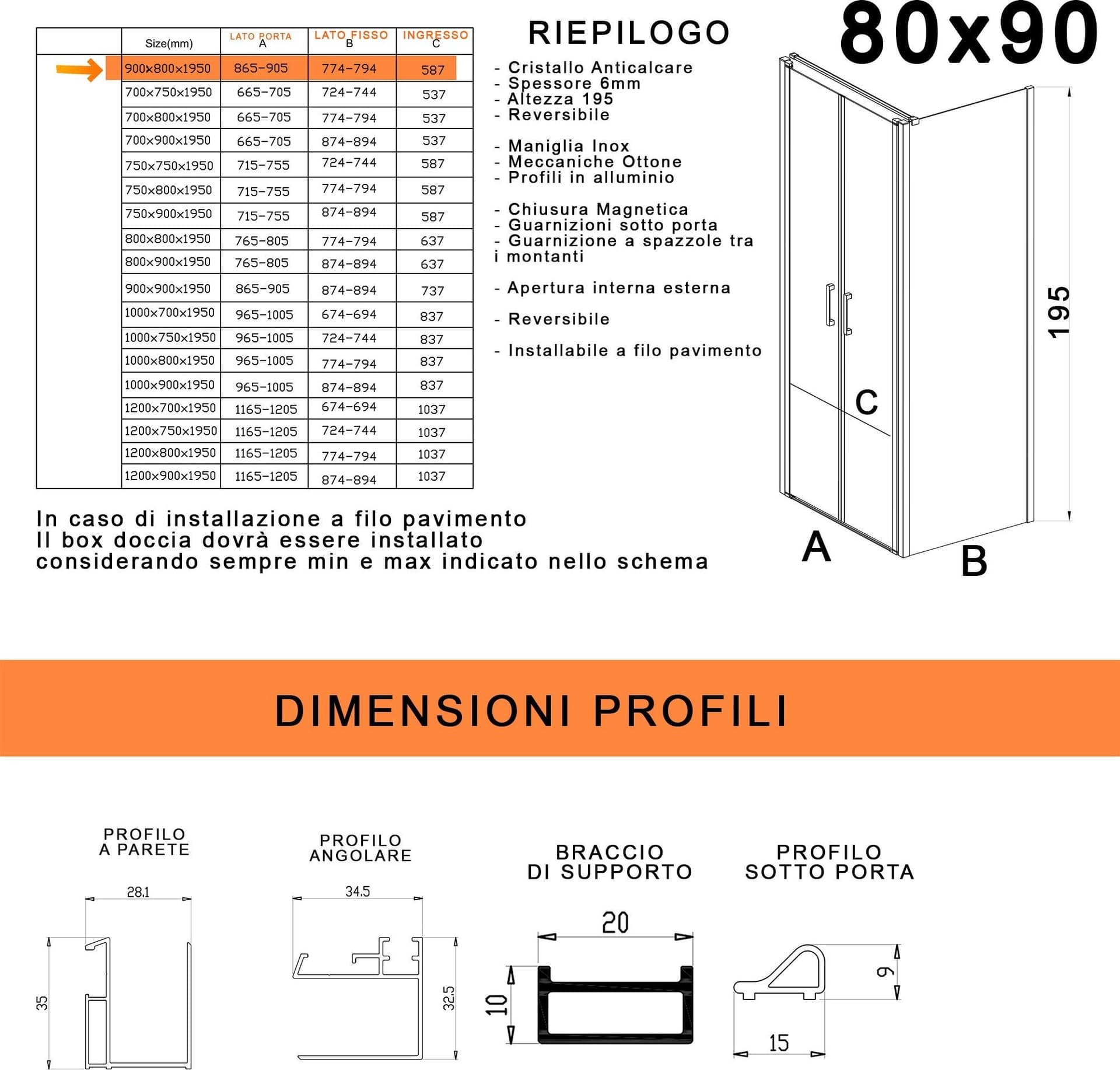 Box doccia due lati con porta saloon H195 6mm anticalcare Dobla in Box doccia Mondialshop - Parabiago, commercioVirtuoso.it