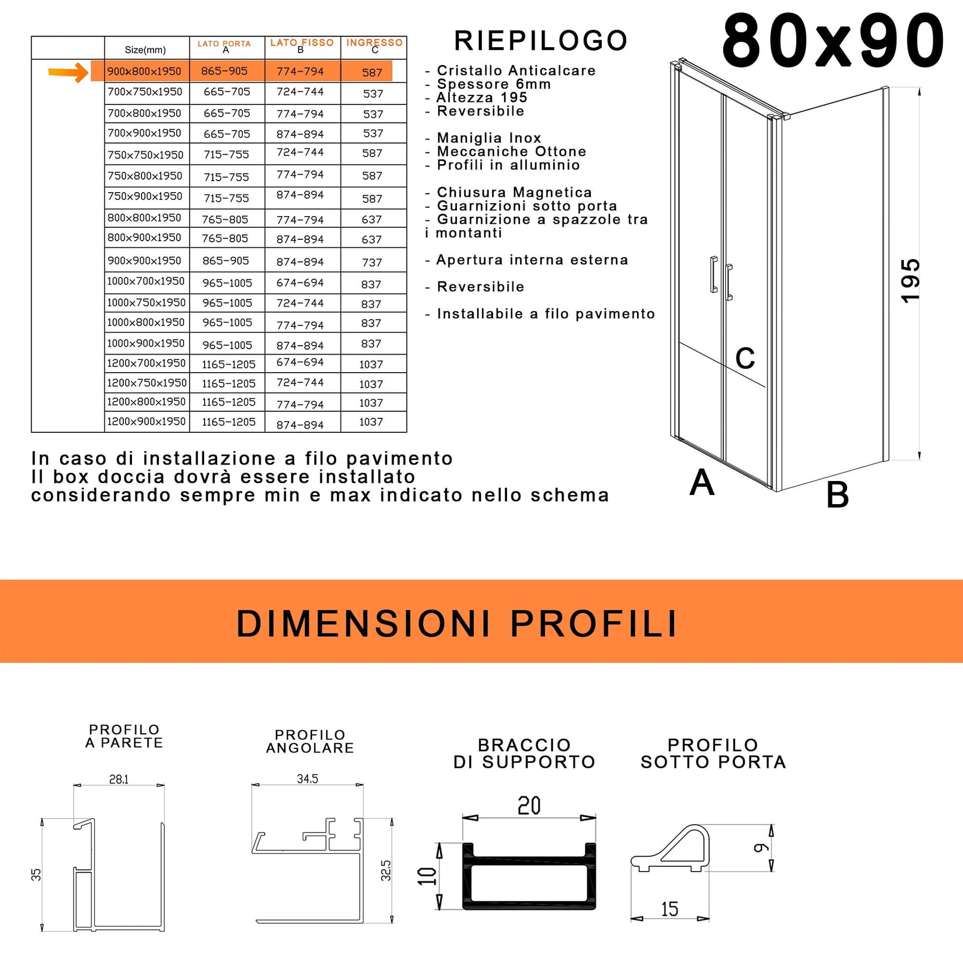 Box doccia due lati con porta saloon H195 6mm anticalcare Dobla in Box doccia Mondialshop - Parabiago, commercioVirtuoso.it