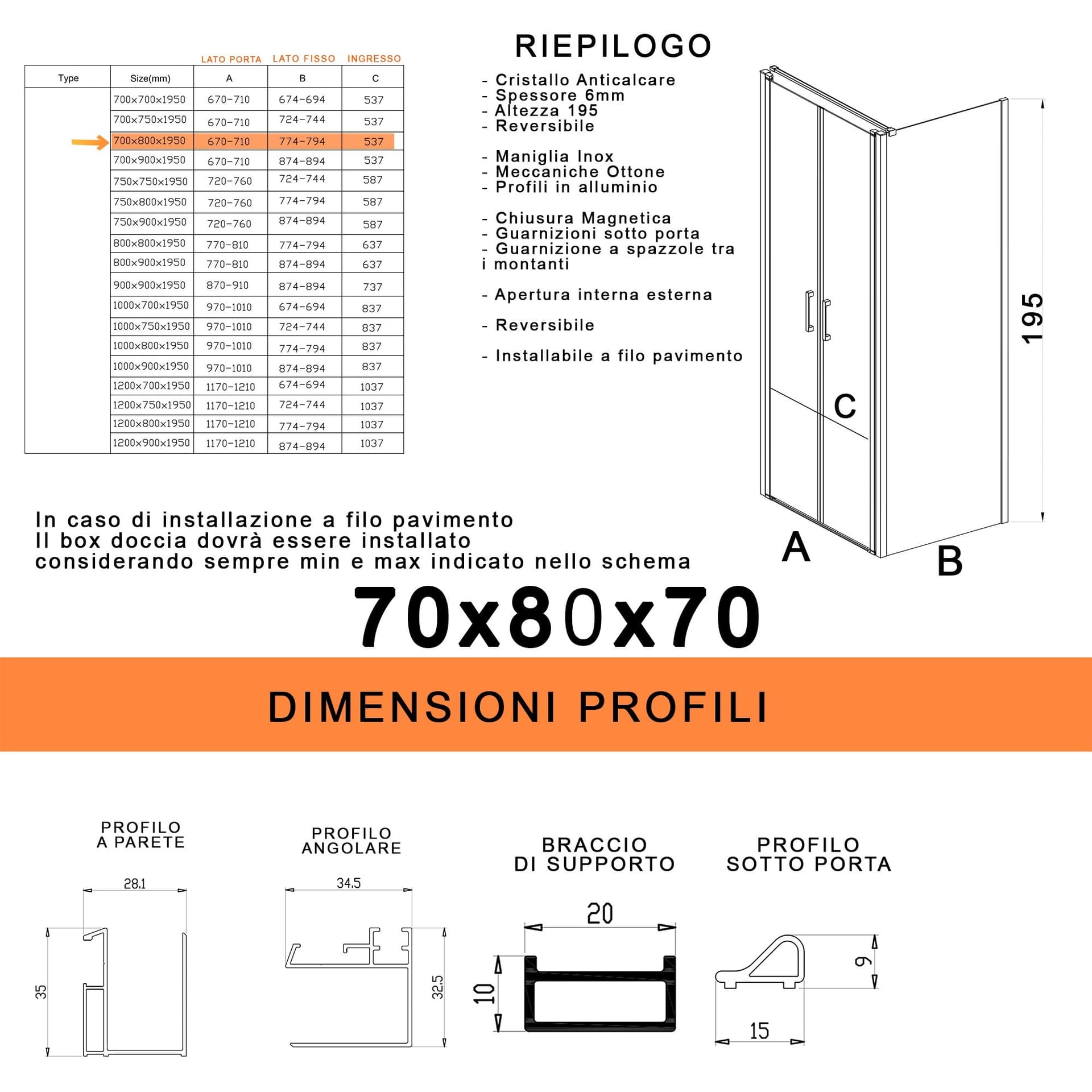 Box doccia saloon tre lati senza profili trasparente 6mm H195 DOBLA in Box doccia Mondialshop - Parabiago, commercioVirtuoso.it