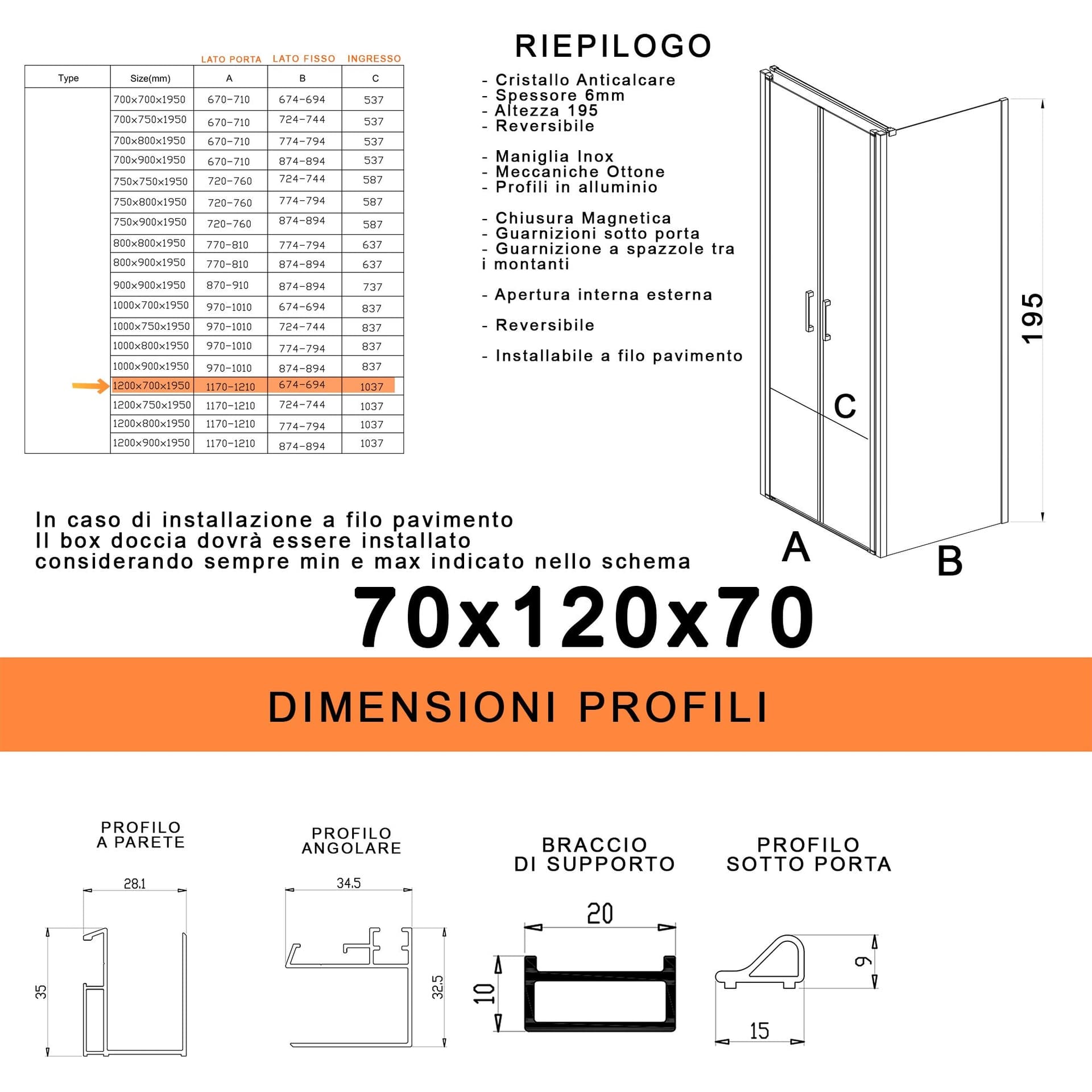 Box doccia saloon tre lati senza profili trasparente 6mm H195 DOBLA in Box doccia Mondialshop - Parabiago, commercioVirtuoso.it
