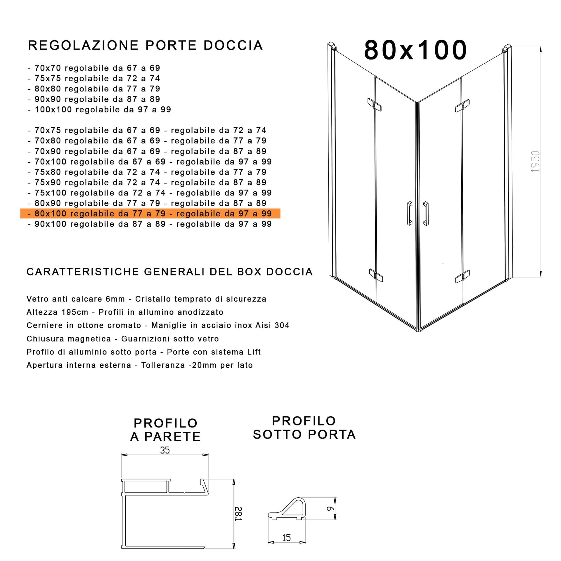 Box doccia 2 lati a soffietto trasparente senza profili 6mm h195 anticalcare REA in Box doccia Mondialshop - Parabiago, commercioVirtuoso.it