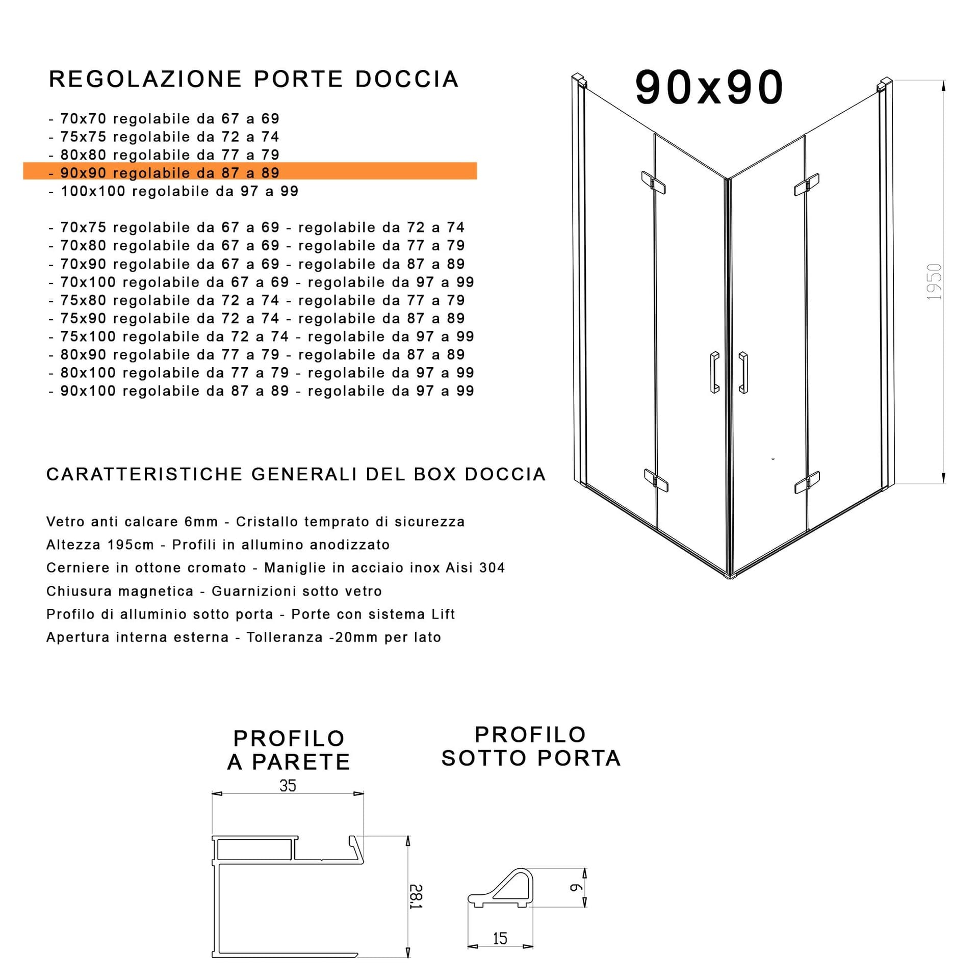 Box doccia 2 lati a soffietto trasparente senza profili 6mm h195 anticalcare REA in Box doccia Mondialshop - Parabiago, commercioVirtuoso.it