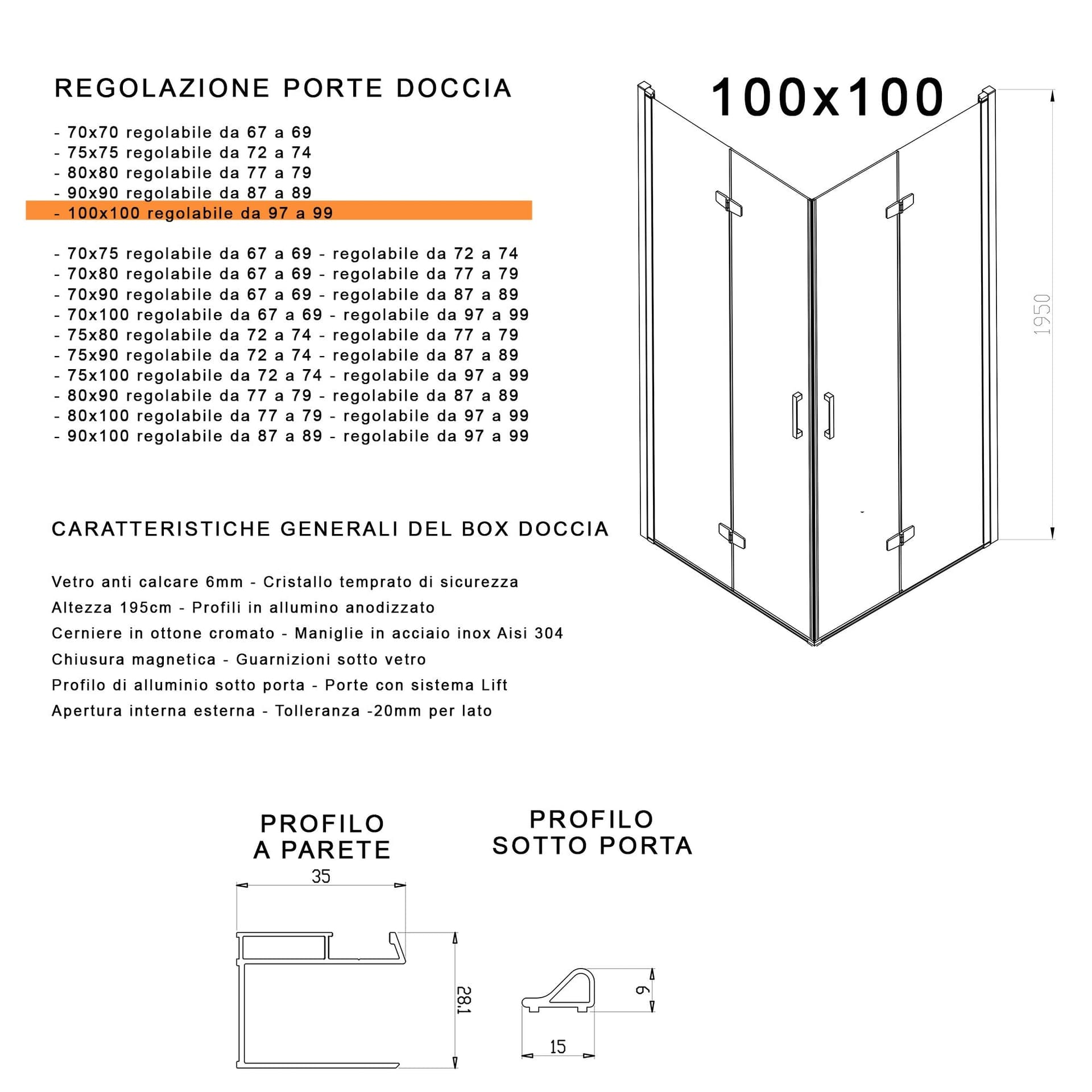 Box doccia 2 lati a soffietto trasparente senza profili 6mm h195 anticalcare REA in Box doccia Mondialshop - Parabiago, commercioVirtuoso.it