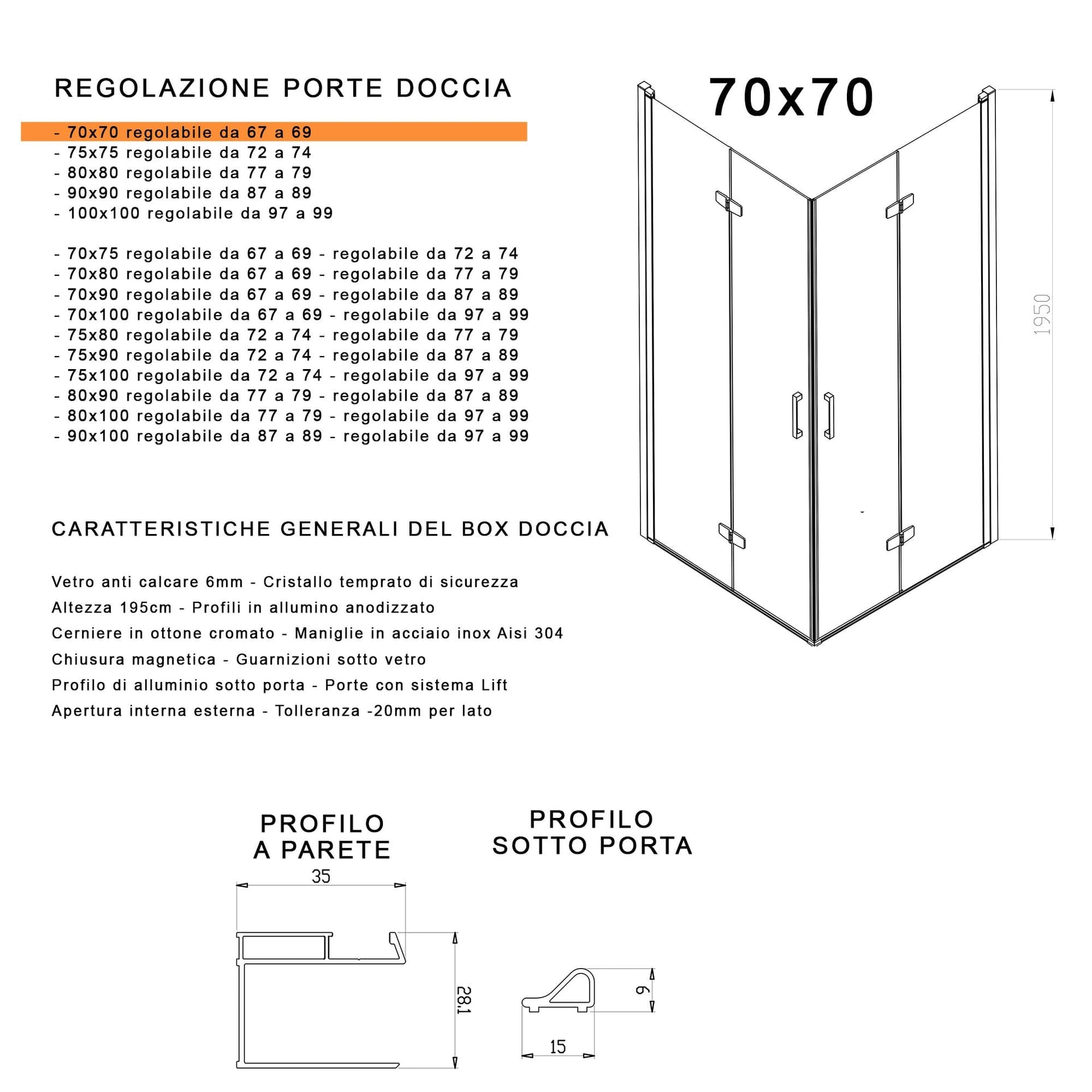 Box doccia 2 lati a soffietto trasparente senza profili 6mm h195 anticalcare REA in Box doccia Mondialshop - Parabiago, commercioVirtuoso.it