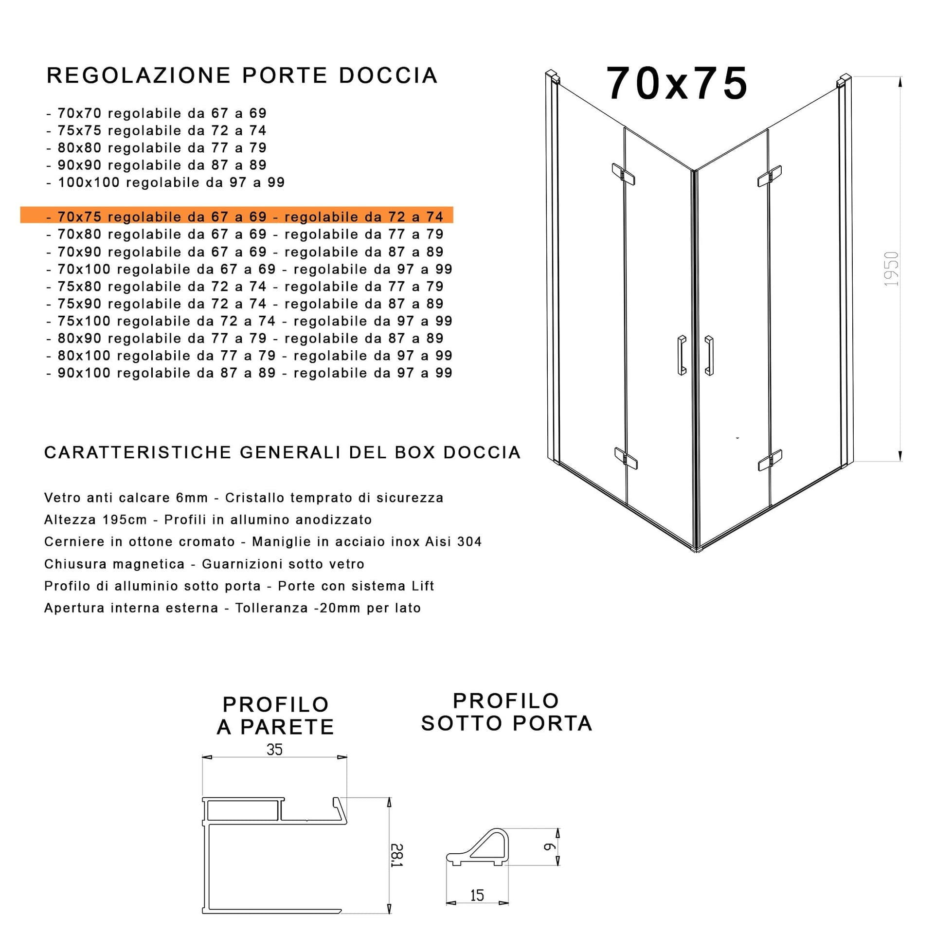 Box doccia 2 lati a soffietto trasparente senza profili 6mm h195 anticalcare REA in Box doccia Mondialshop - Parabiago, commercioVirtuoso.it
