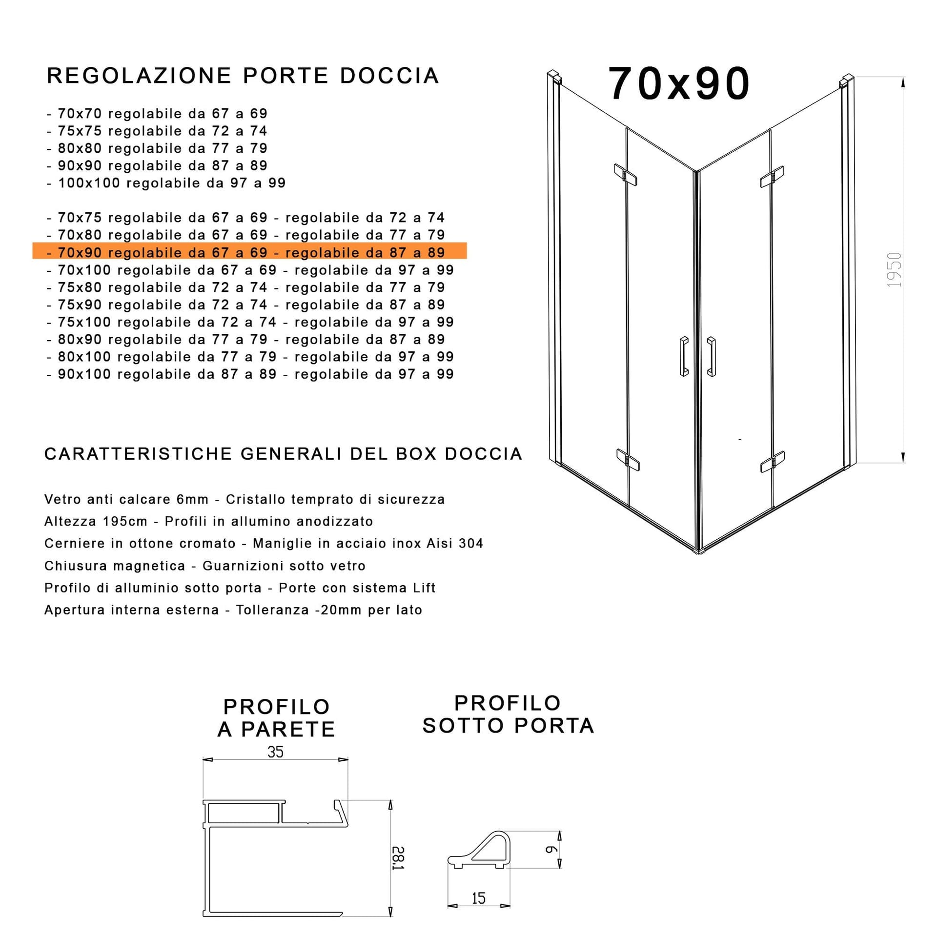 Box doccia 2 lati a soffietto trasparente senza profili 6mm h195 anticalcare REA in Box doccia Mondialshop - Parabiago, commercioVirtuoso.it