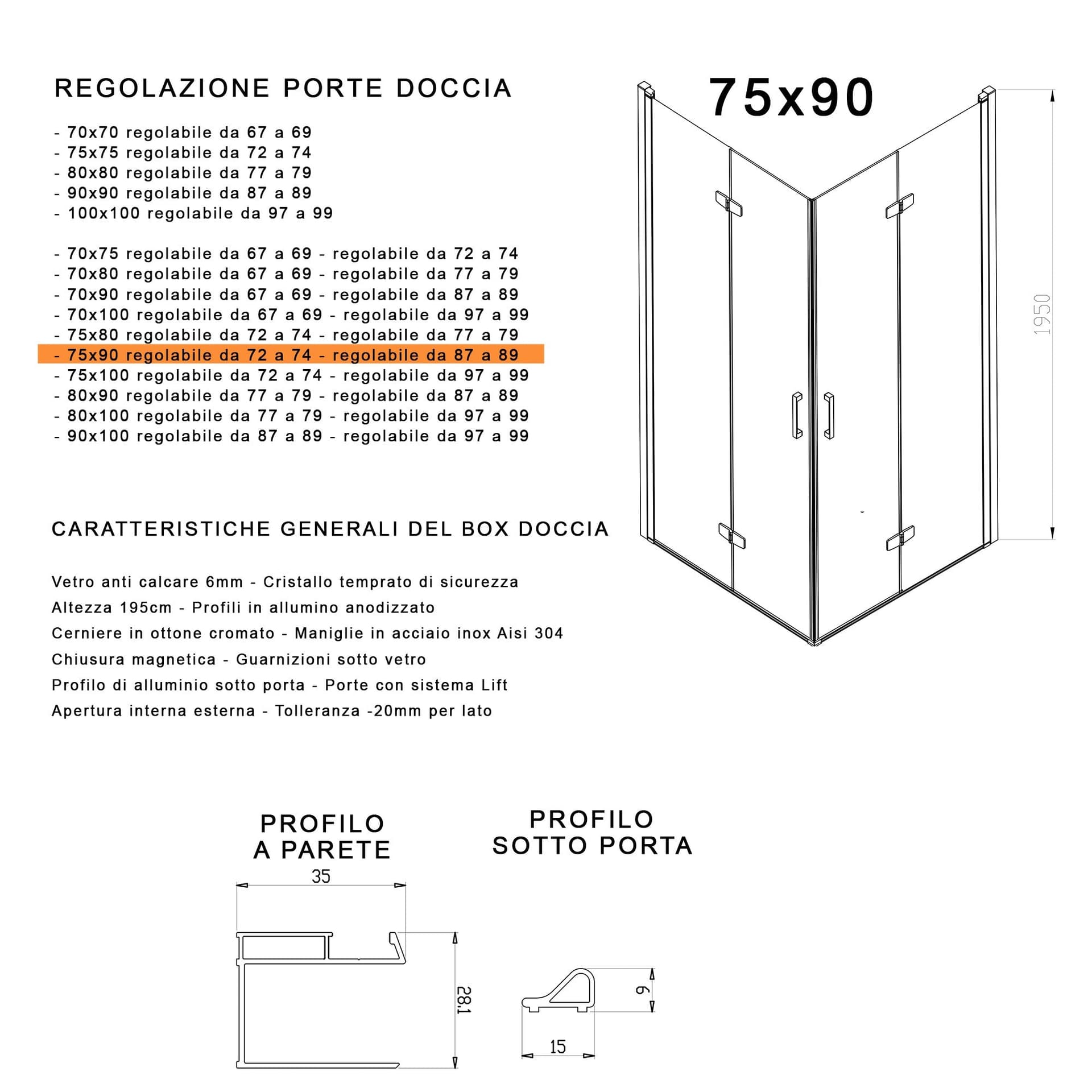 Box doccia 2 lati a soffietto trasparente senza profili 6mm h195 anticalcare REA in Box doccia Mondialshop - Parabiago, commercioVirtuoso.it
