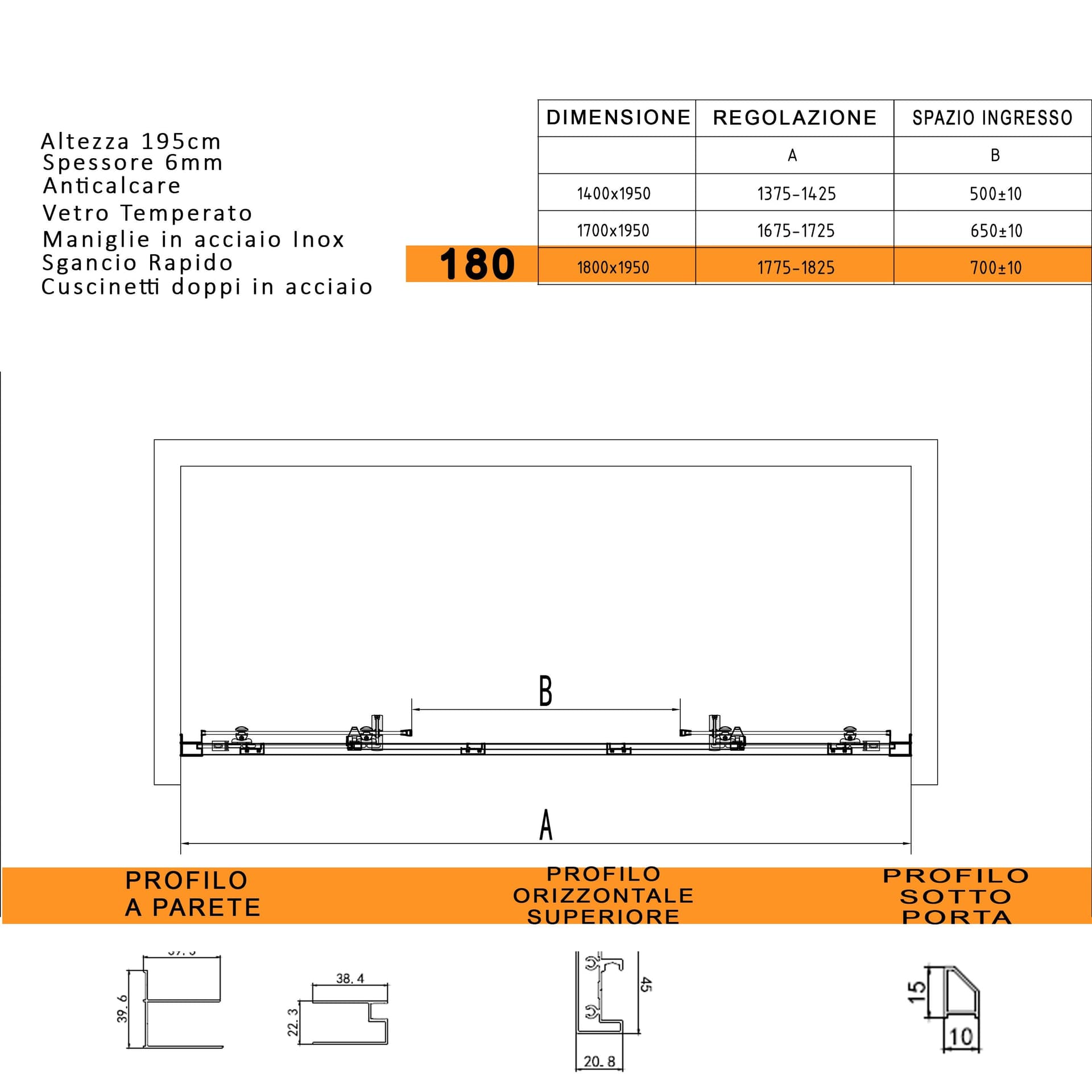 Porta doccia scorrevole ingresso centrale 6mm h195 anticalcare LAGOA in Porte doccia Mondialshop - Parabiago, commercioVirtuoso.it