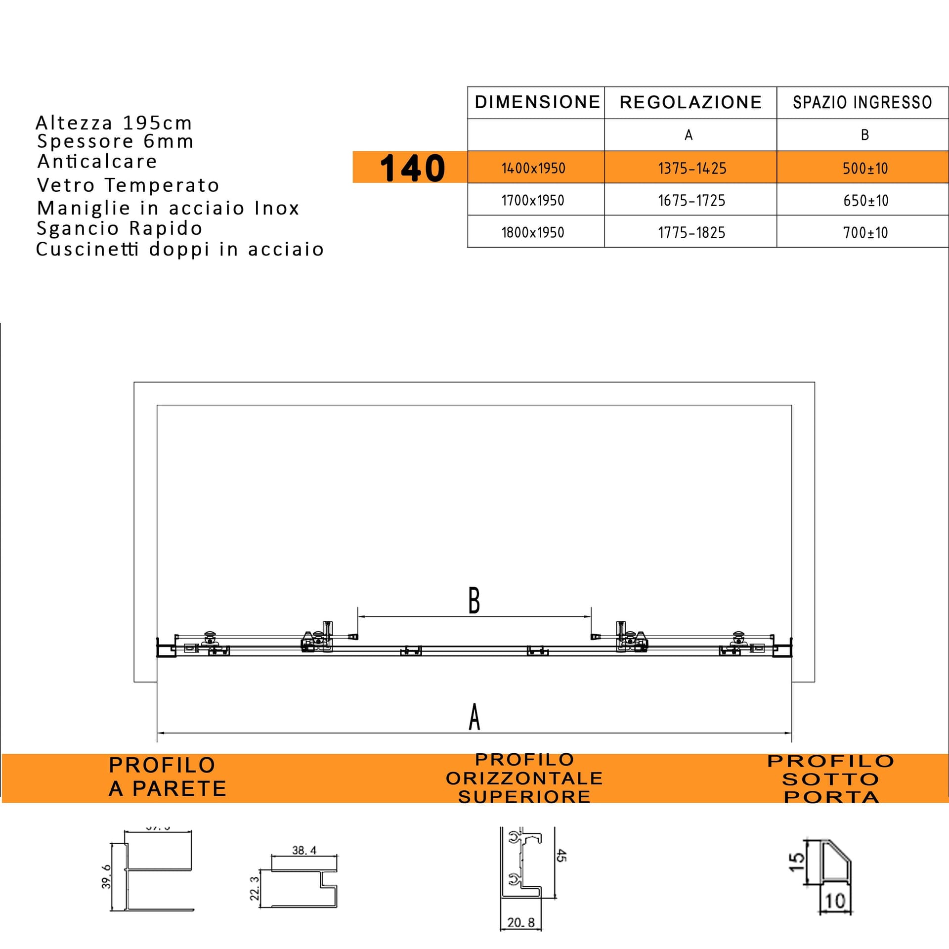 Porta doccia scorrevole ingresso centrale 6mm h195 anticalcare LAGOA in Porte doccia Mondialshop - Parabiago, commercioVirtuoso.it