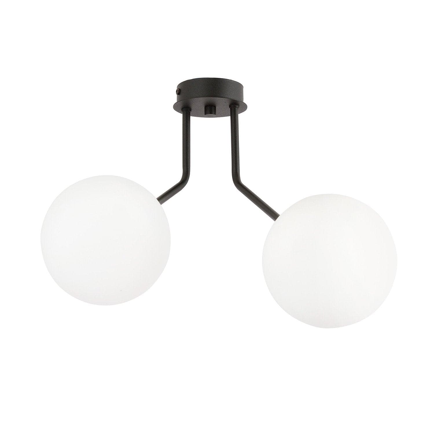 Plafoniera Moderna 2 Luci Nova In Acciaio Nero E Sfere Vetro Opale in Plafoniere LuceArt - Montecorvino Pugliano, commercioVirtuoso.it