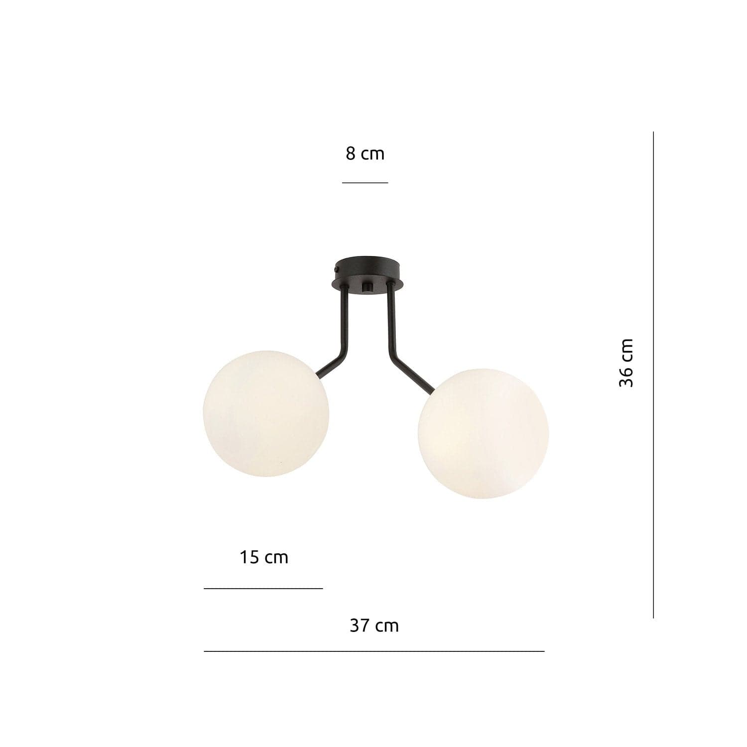 Plafoniera Moderna 2 Luci Nova In Acciaio Nero E Sfere Vetro Opale in Plafoniere LuceArt - Montecorvino Pugliano, commercioVirtuoso.it